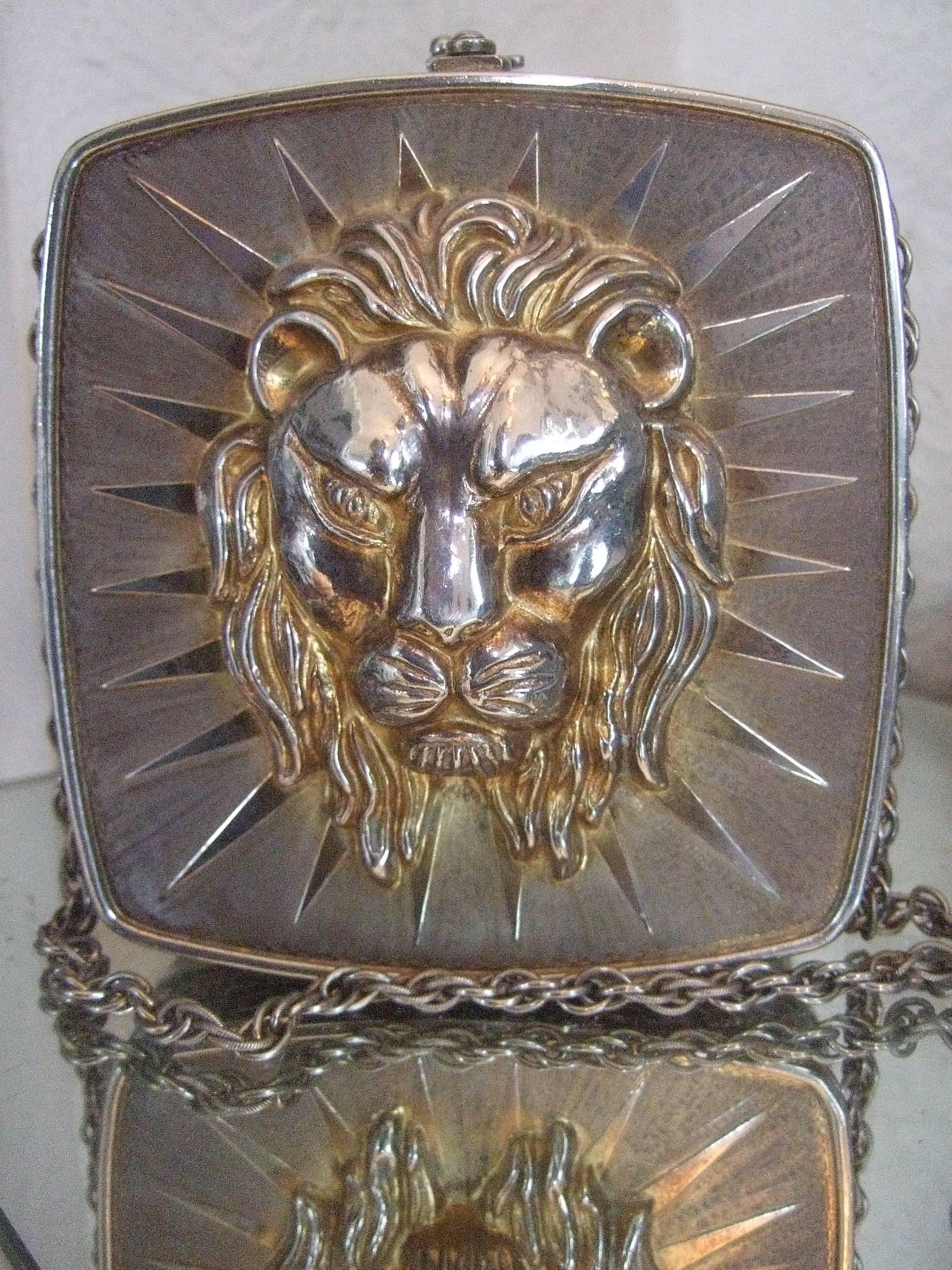 Ornate Metal Lion Emblem Evening Bag Made in Italy c 1970s 3