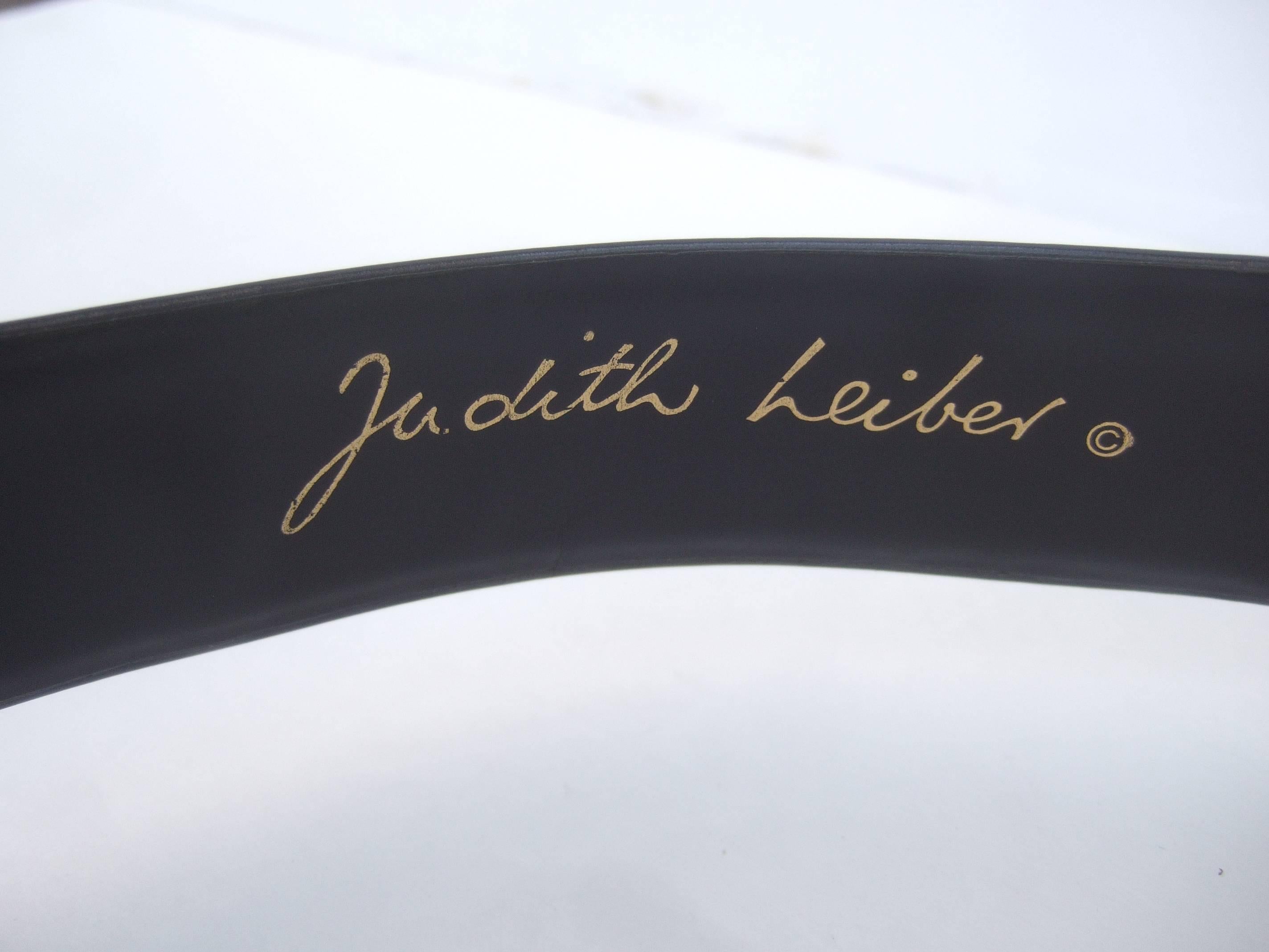 Judith Leiber Gilt Boot Buckle Black Leather Belt ca 1980s 1