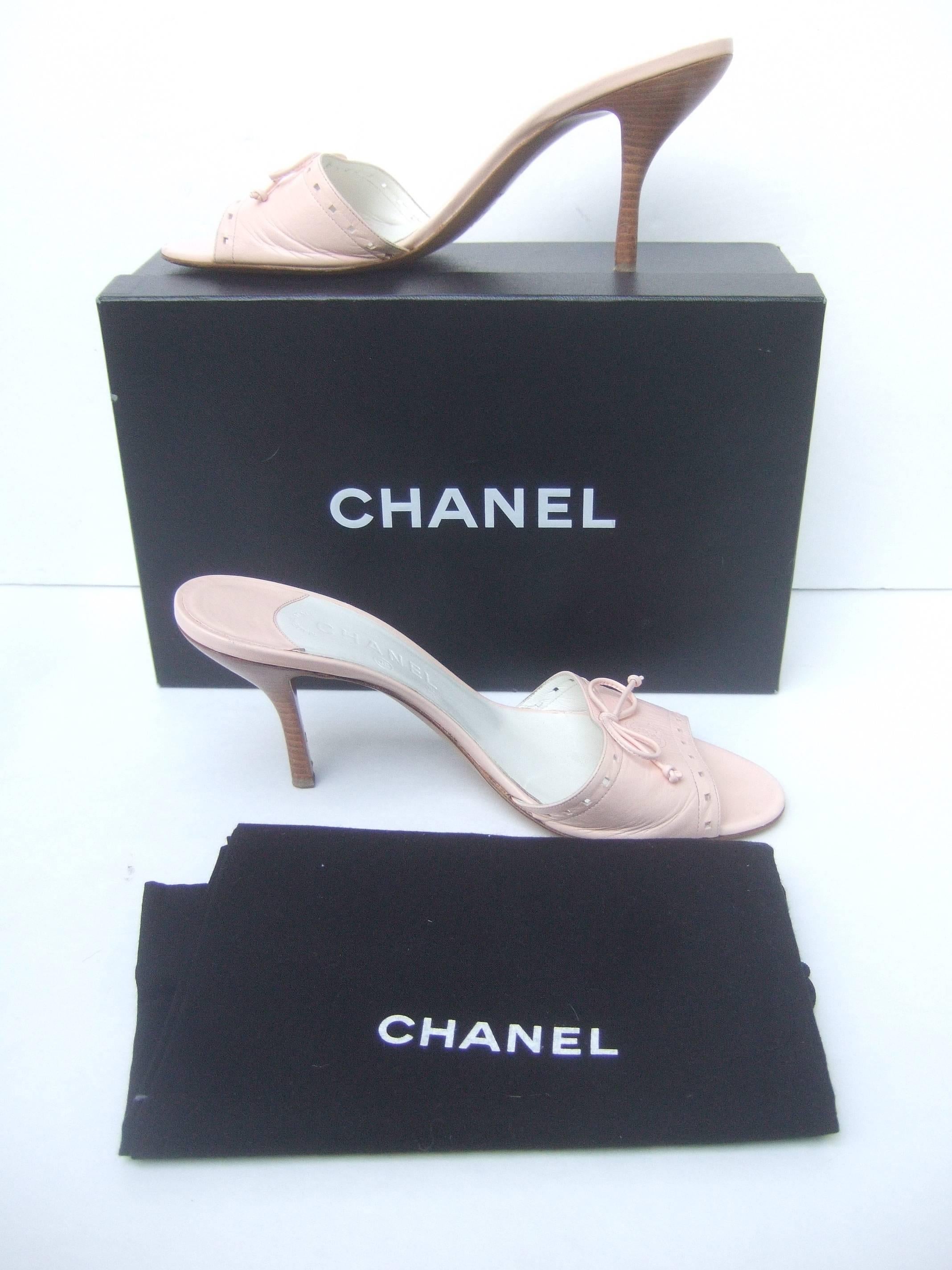 Gray Chanel Classic Pale Pink Leather Mules in Box Size 40