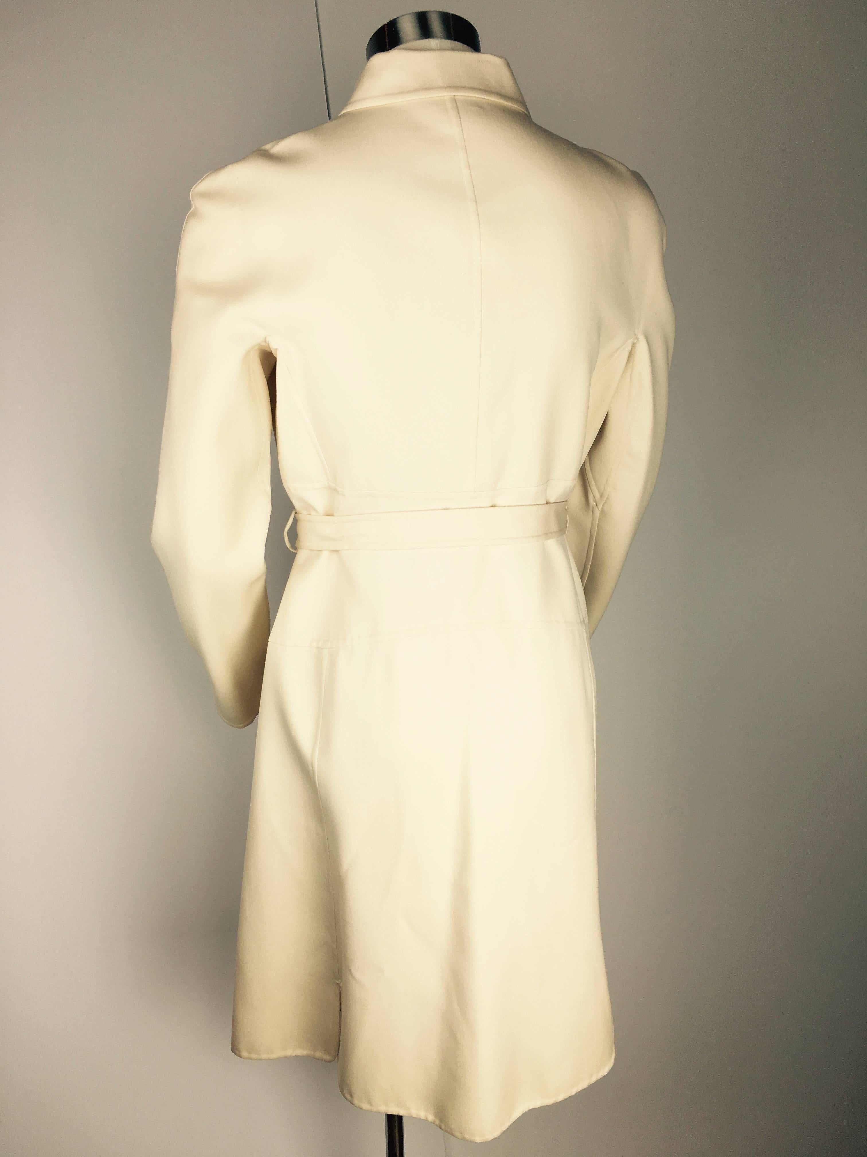 Beige Chado Ralph Rucci Belted Wool Vintage Coat.  For Sale
