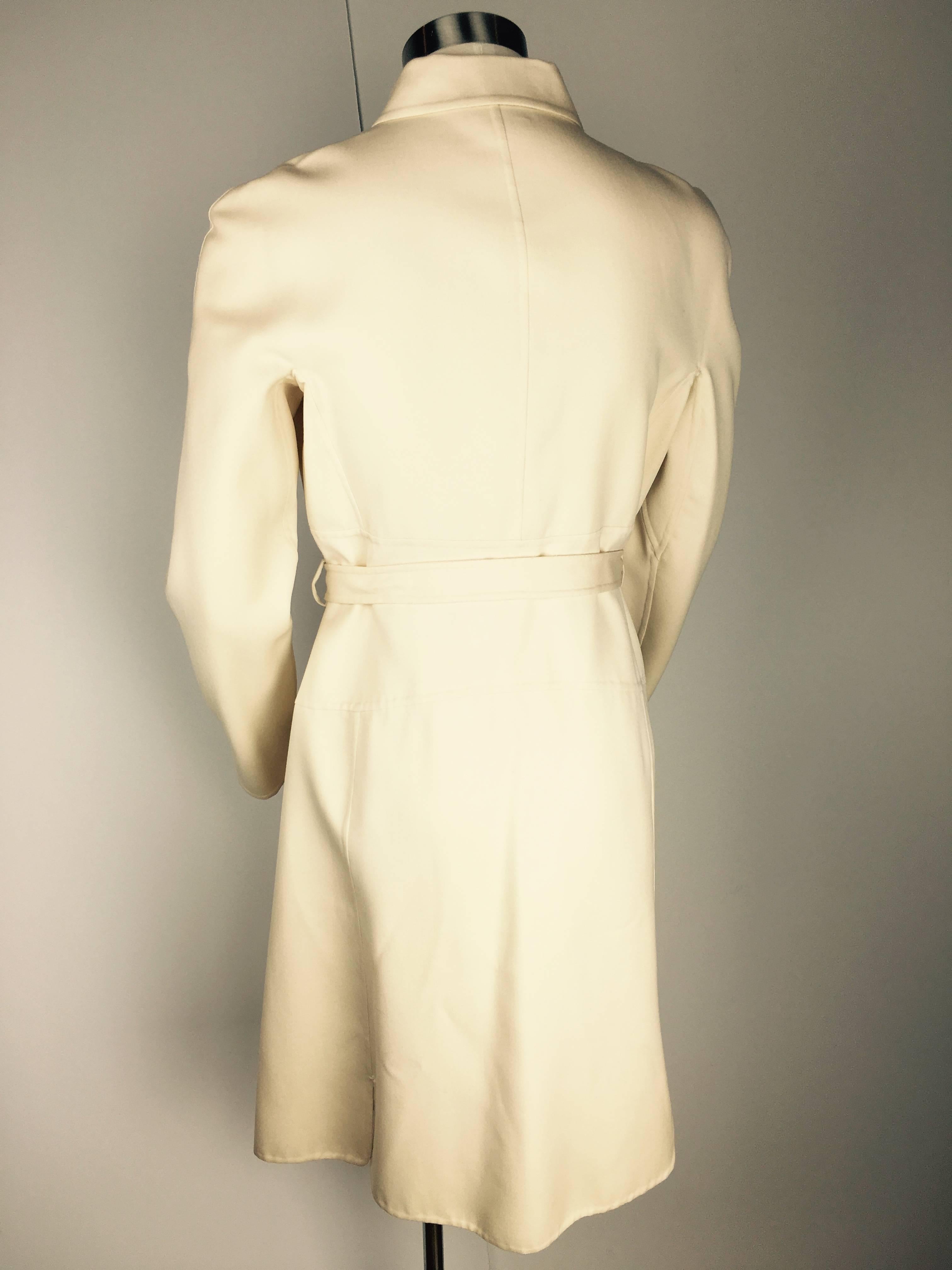 Beige Chado Ralph Rucci Belted Wool Vintage Coat. For Sale