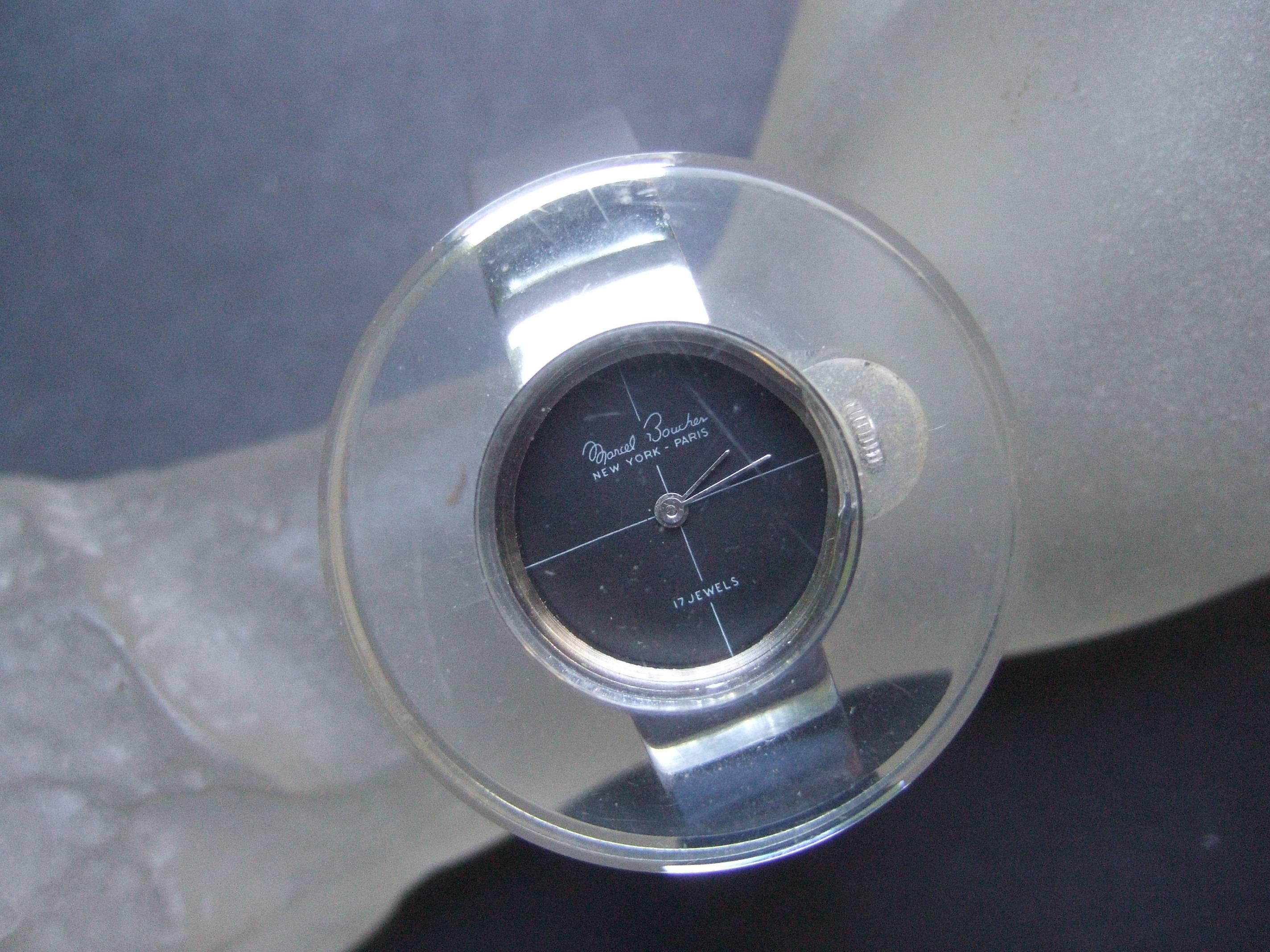 Marcel Boucher Mod Lucite Chrome Wrist Watch ca 1970  In Good Condition For Sale In University City, MO