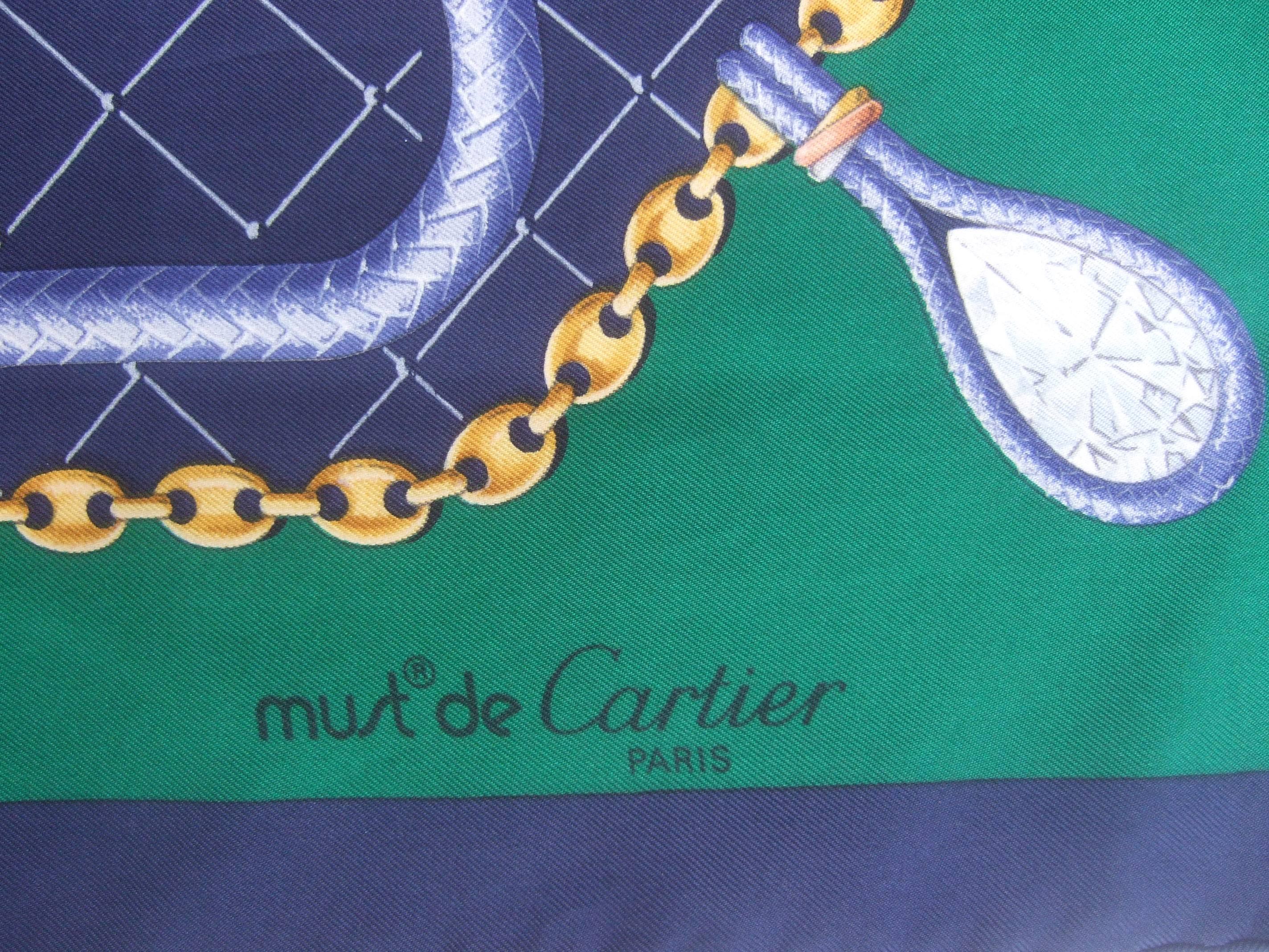 Cartier Paris Silk Sports Racquet Hand Rolled Scarf  In Good Condition In University City, MO