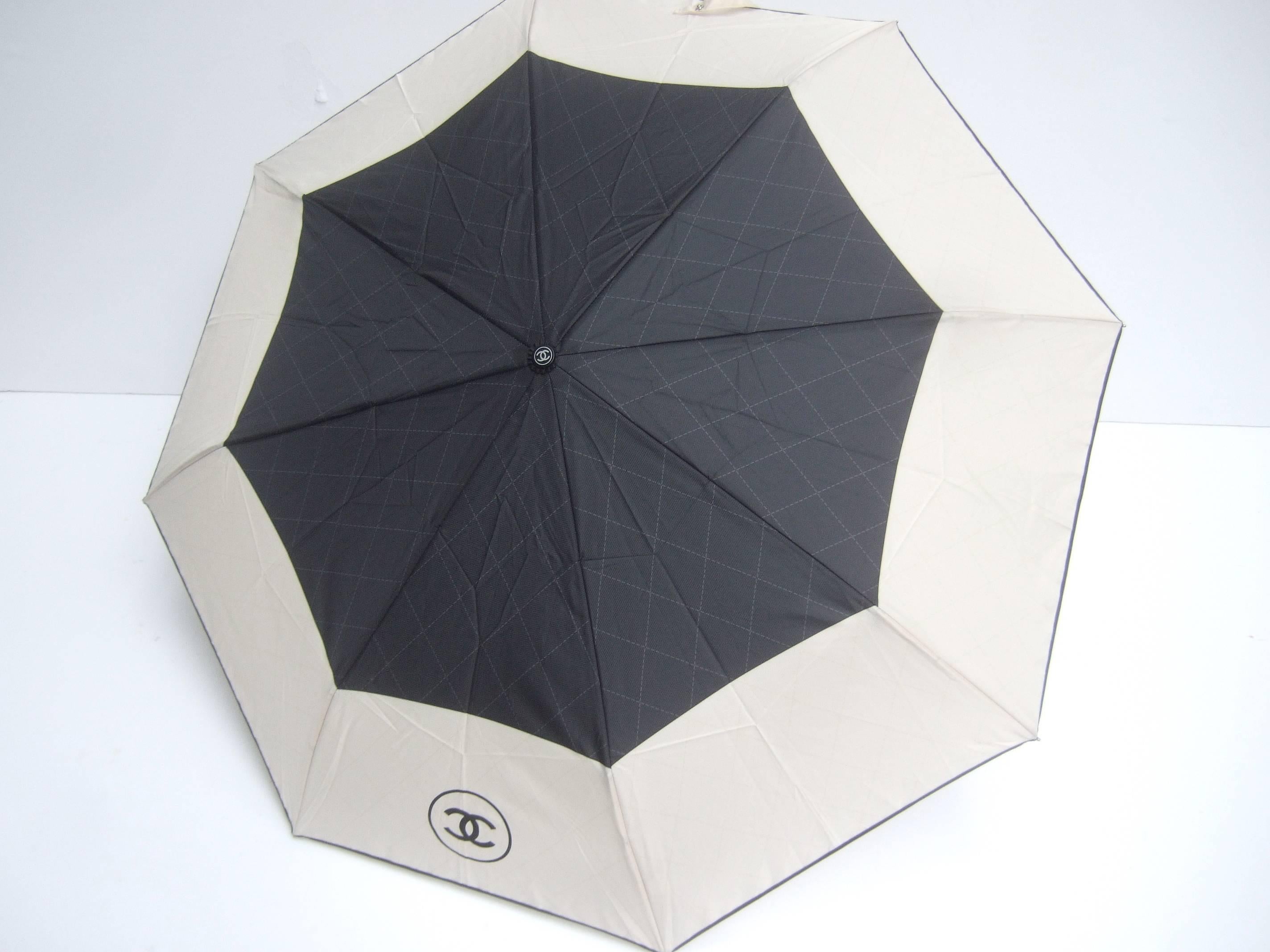 Women's Chanel Black and Ivory Nylon Umbrella in Chanel Box
