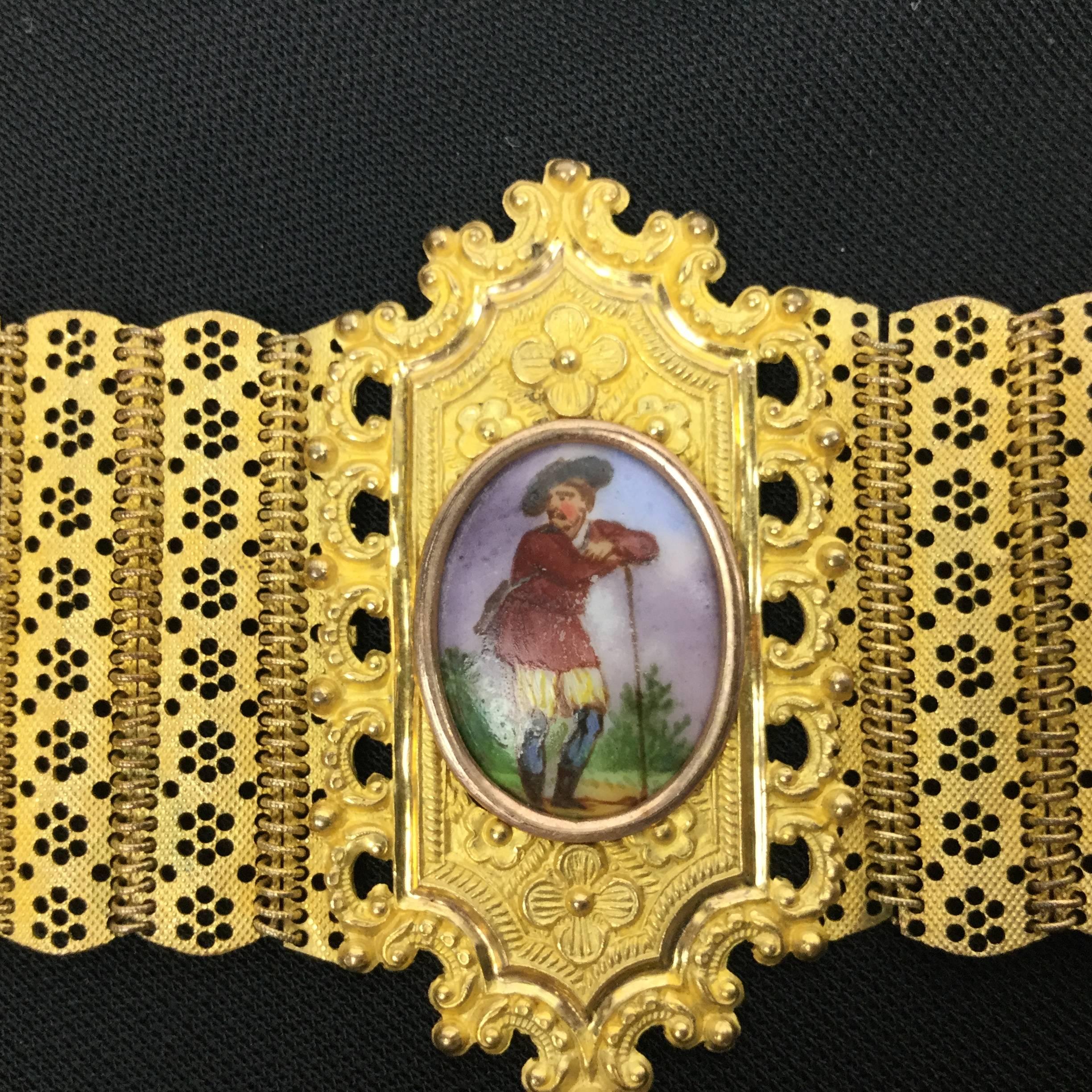 Women's Georgian Bracelet. Romantic Porcelain Portraits on Pinchbeck. C.1820
