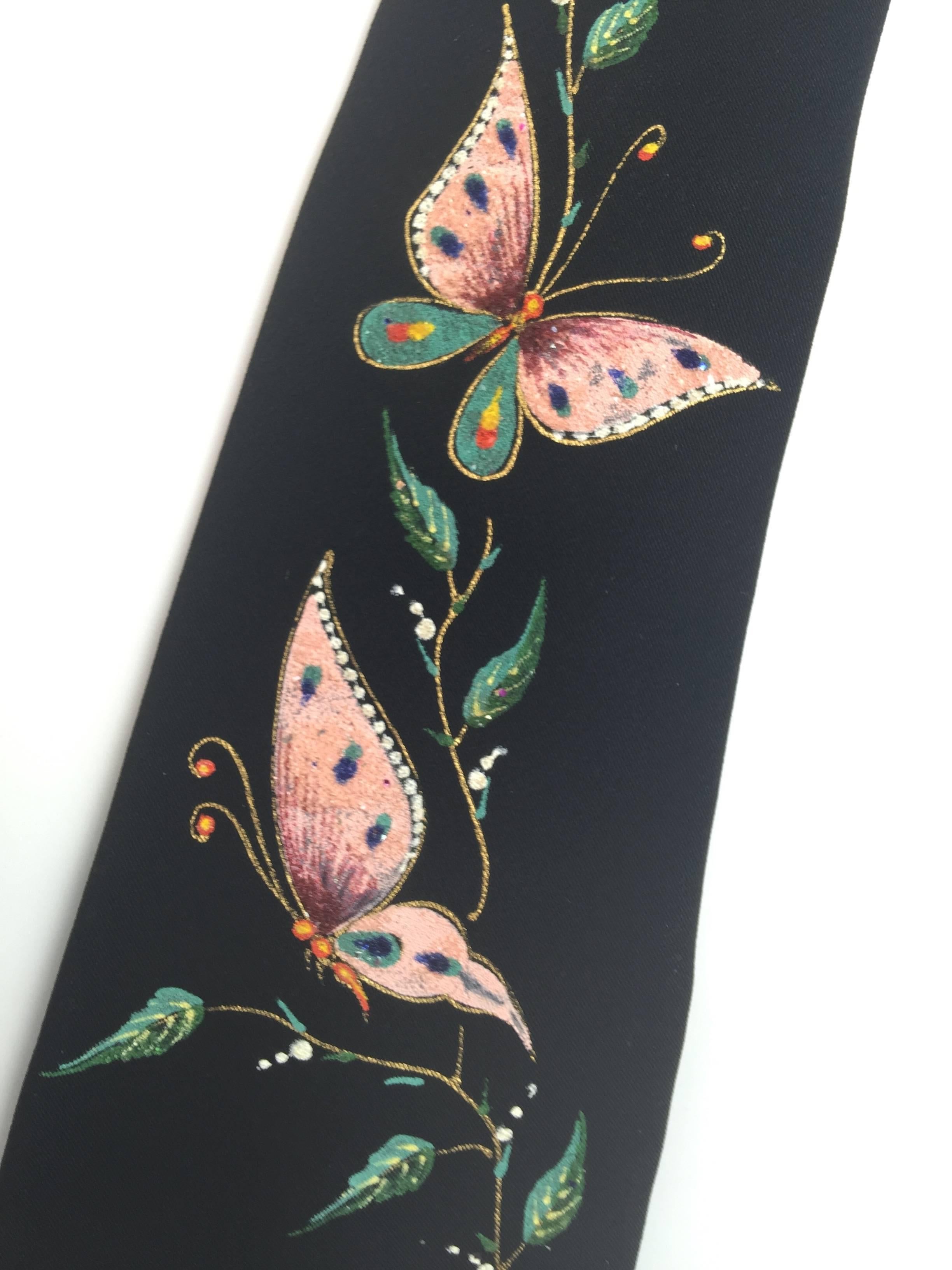 1950's Hand Painted Rayon Skinny Necktie. In New Condition In University City, MO