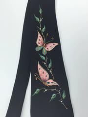 1950's Hand Painted Rayon Skinny Necktie.