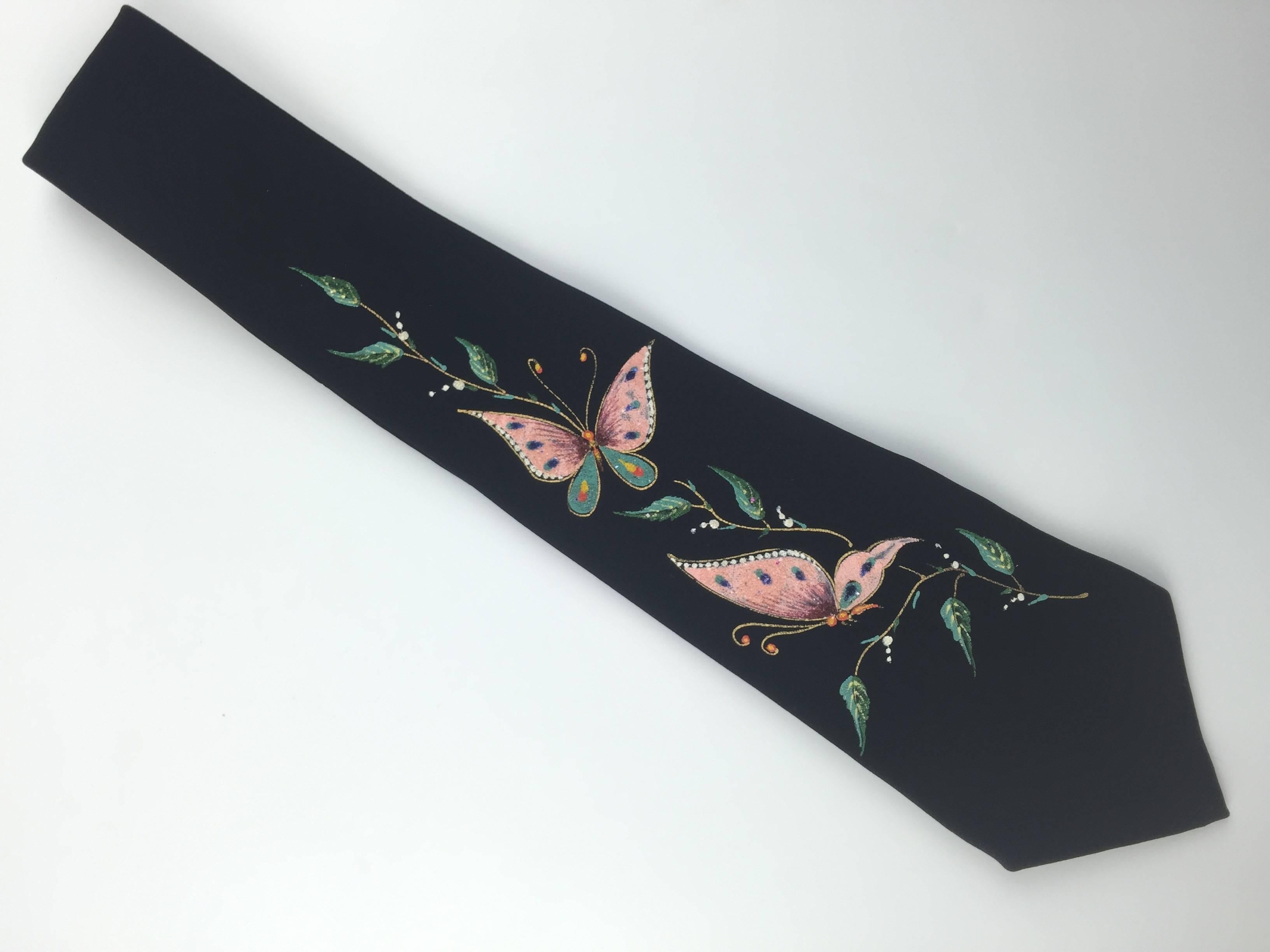 1950's Hand Painted Rayon Skinny Necktie. 2
