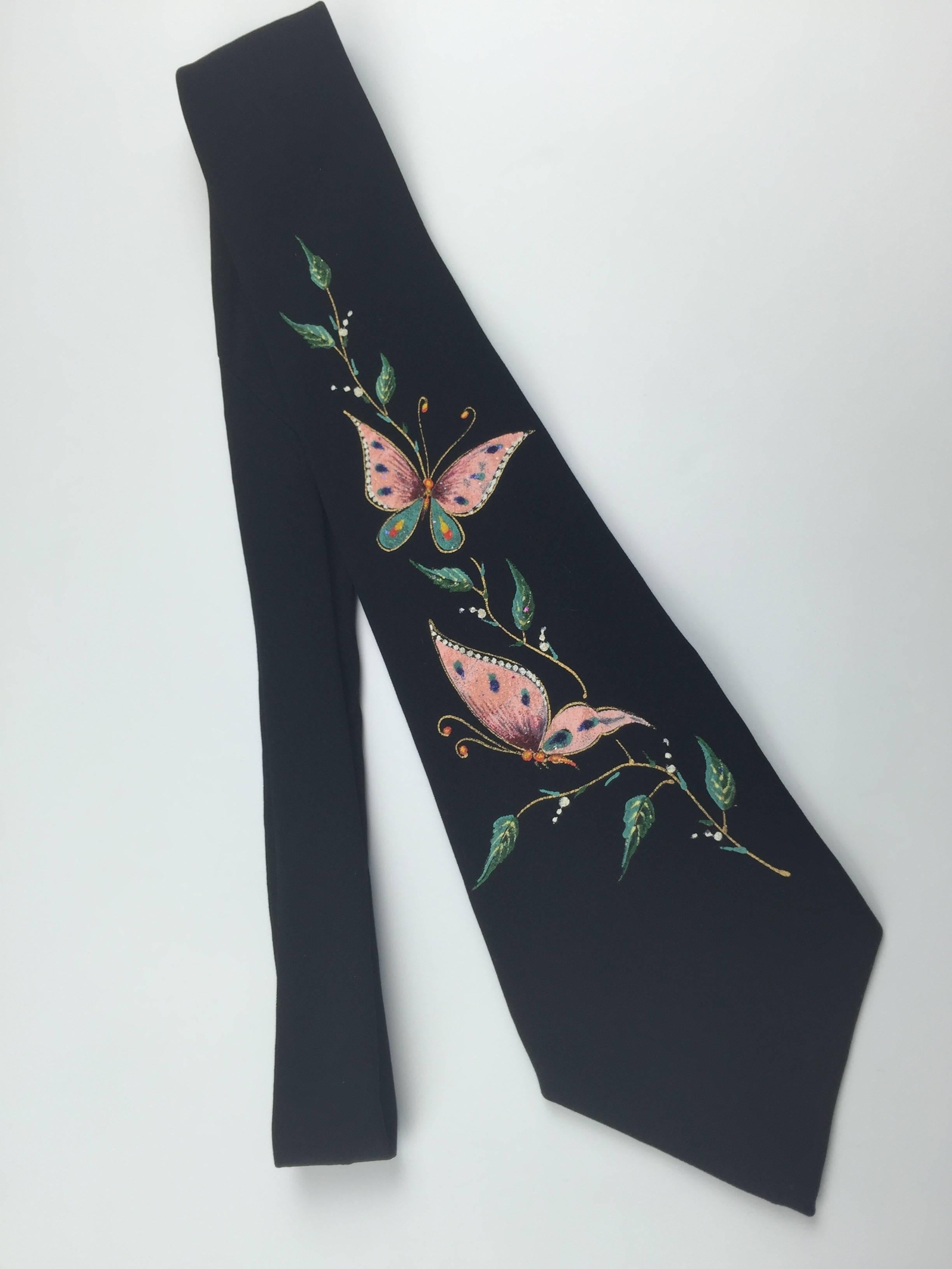 1950's Hand Painted Rayon Skinny Necktie. 3