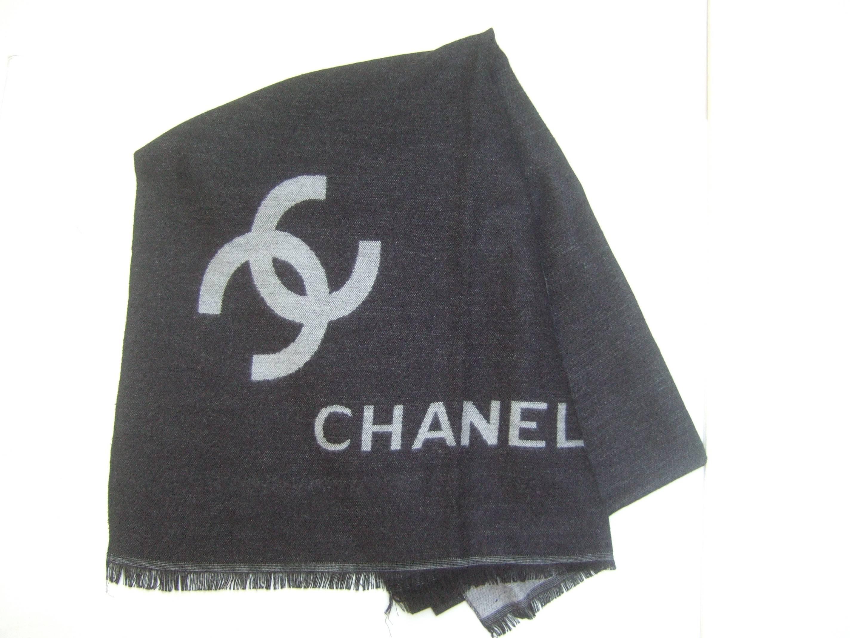Chanel Charcoal Gray Silk Wool Blend Shawl Made in Italy  1