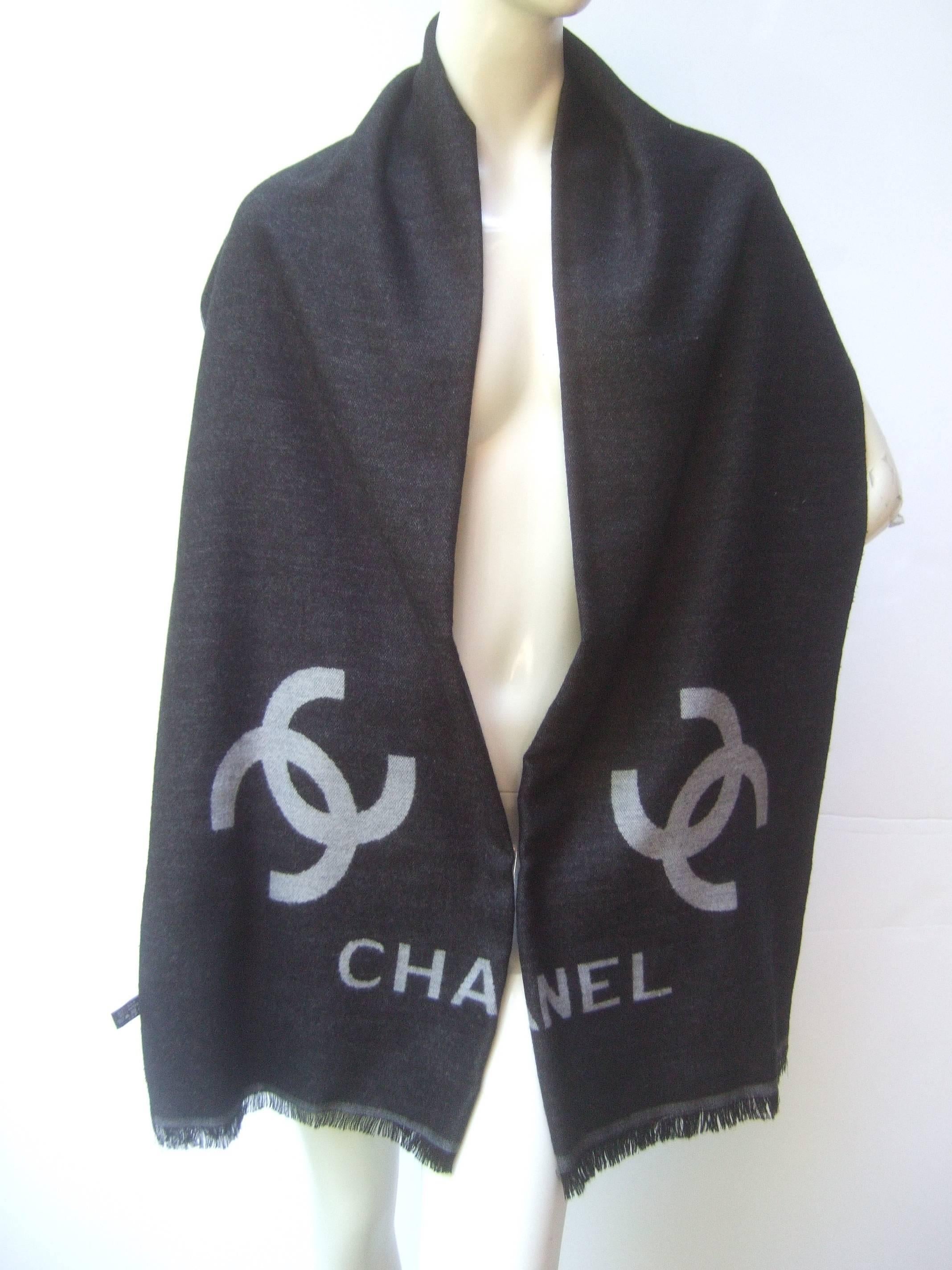 Chanel Charcoal Gray Silk Wool Blend Shawl Made in Italy  In Good Condition In University City, MO