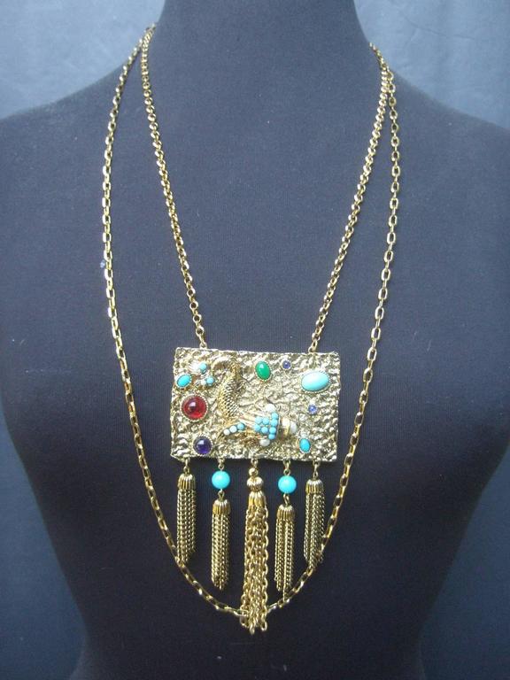 Exotic Jeweled Serpent Pendant Necklace ca 1970 For Sale at 1stDibs