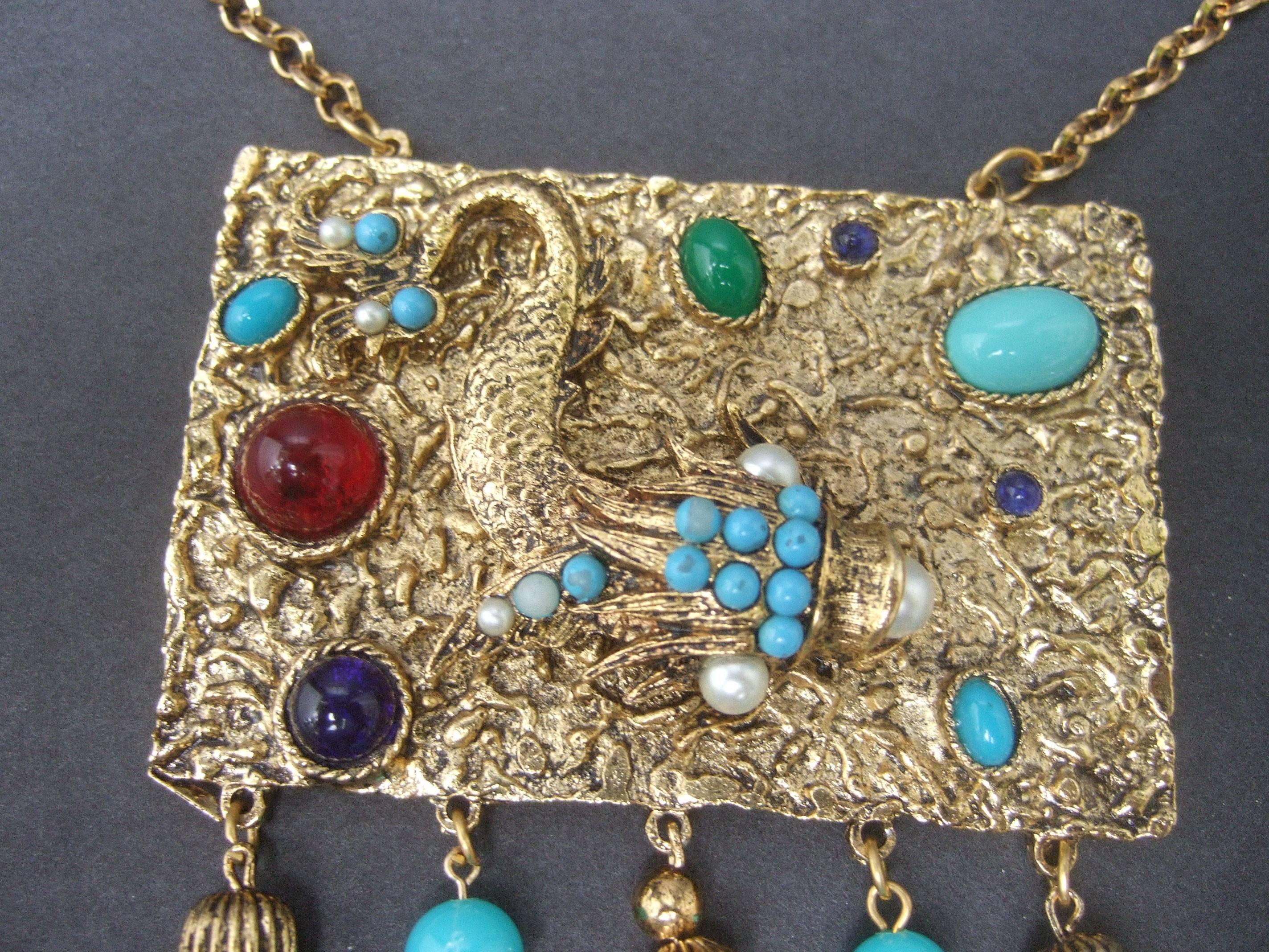 Exotic Jeweled Serpent Pendant Necklace ca 1970  In Good Condition For Sale In University City, MO