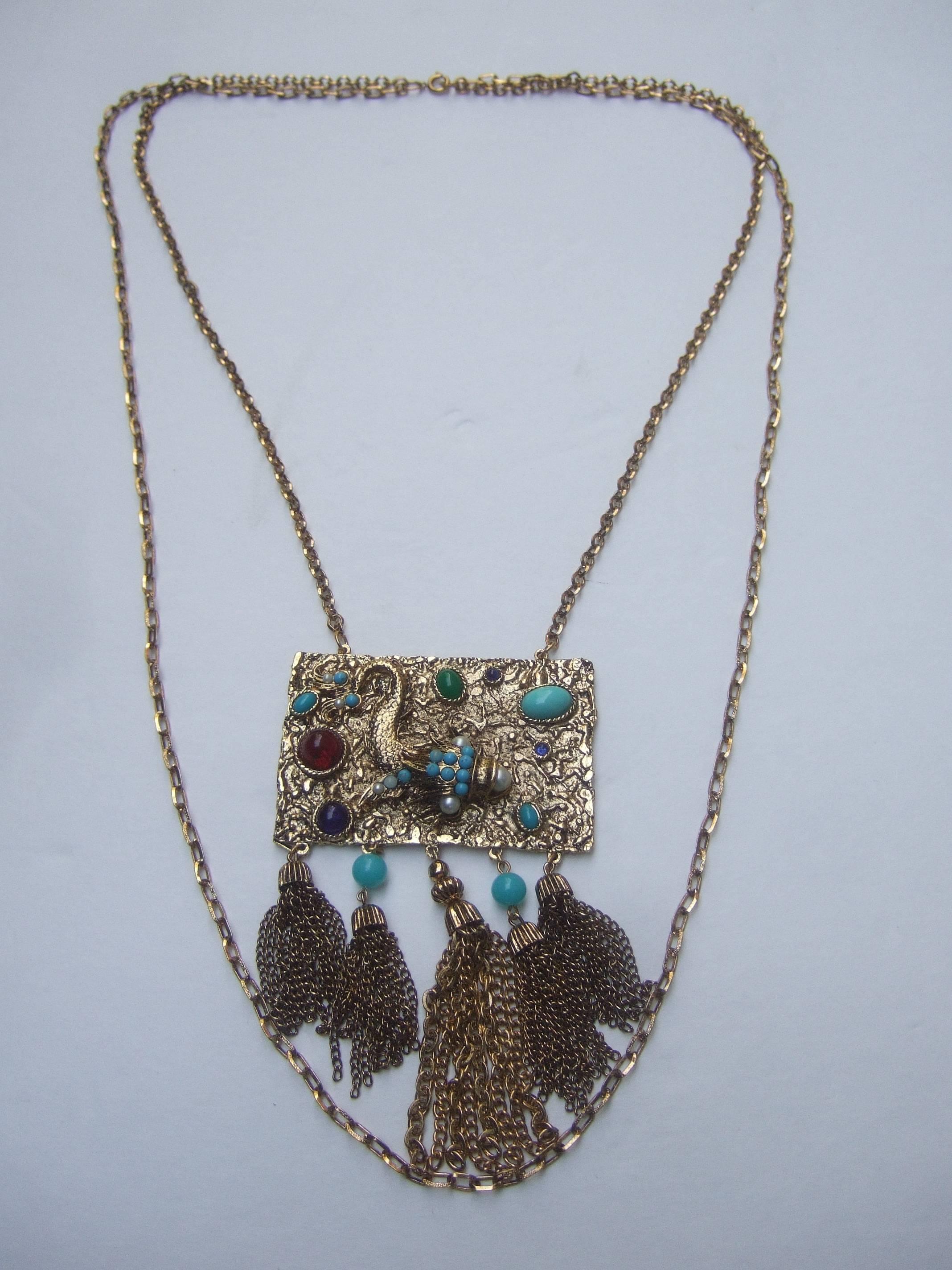Exotic Jeweled Serpent Pendant Necklace ca 1970  For Sale 2