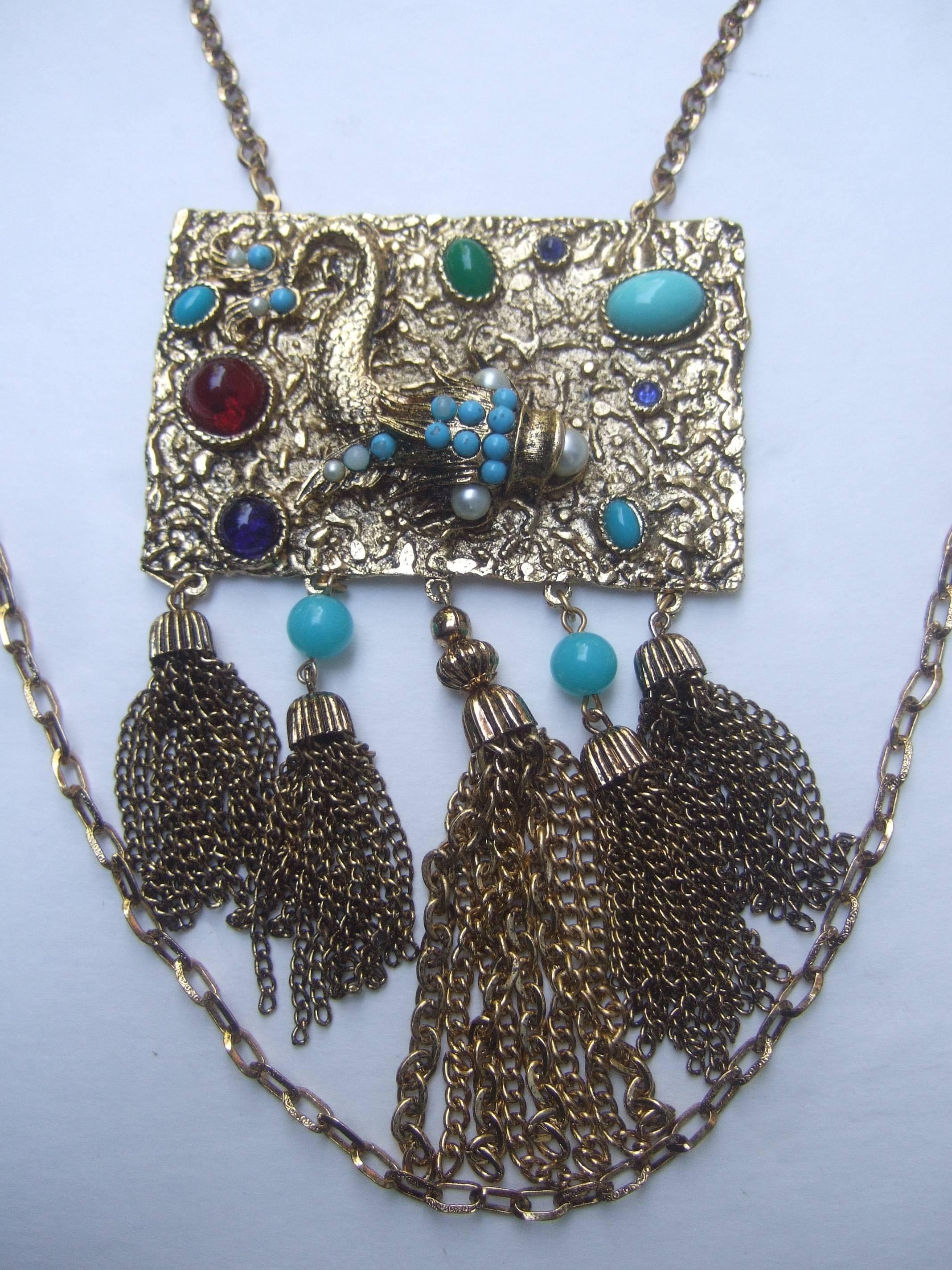 Exotic Jeweled Serpent Pendant Necklace ca 1970  For Sale 1