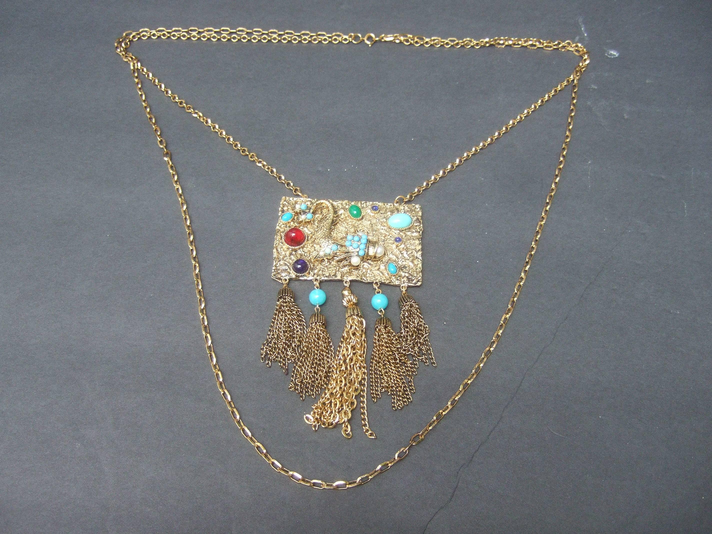 Exotic Jeweled Serpent Pendant Necklace ca 1970  For Sale 4