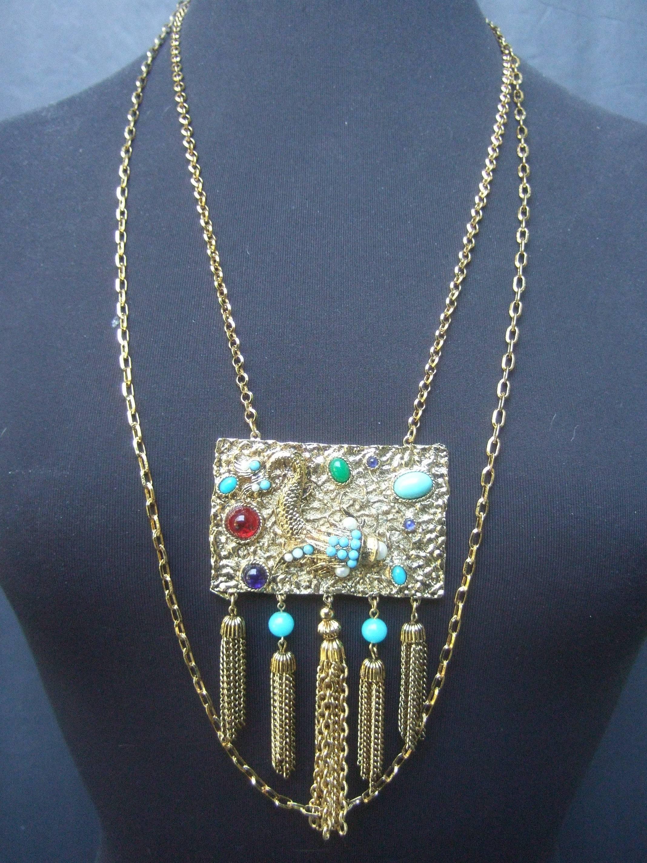 Exotic Jeweled Serpent Pendant Necklace ca 1970  For Sale 3