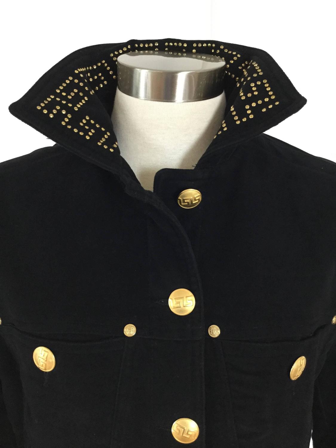 Versace Jeans Couture Black Velveteen Cropped Jacket. For Sale at 1stdibs