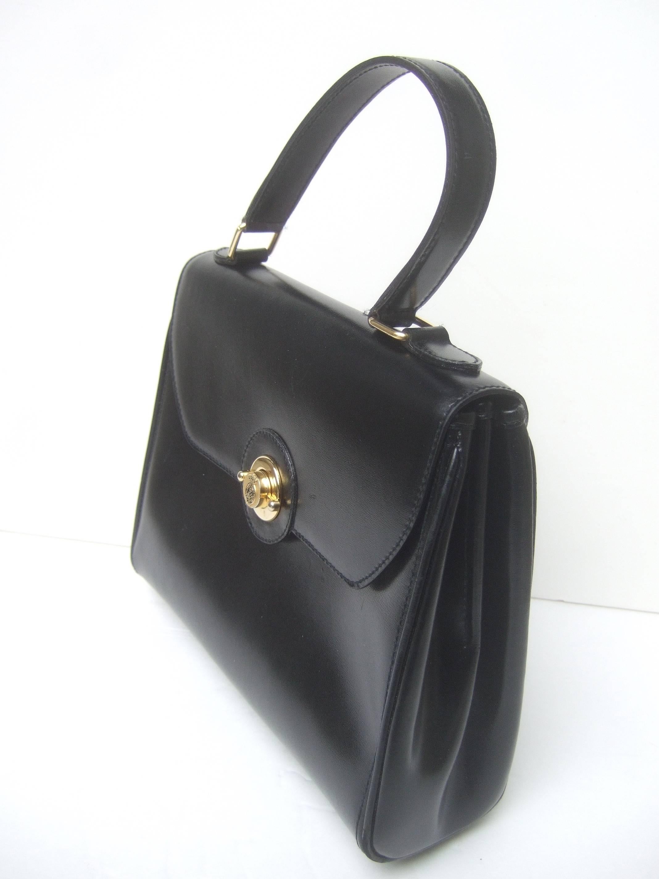 Black Saks Fifth Avenue Ebony Leather Handbag Made in Italy  For Sale