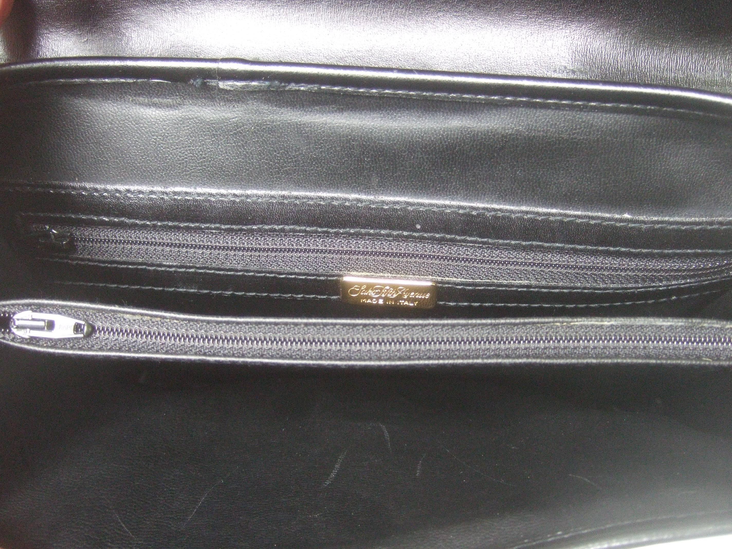 Saks Fifth Avenue Ebony Leather Handbag Made in Italy  For Sale 1
