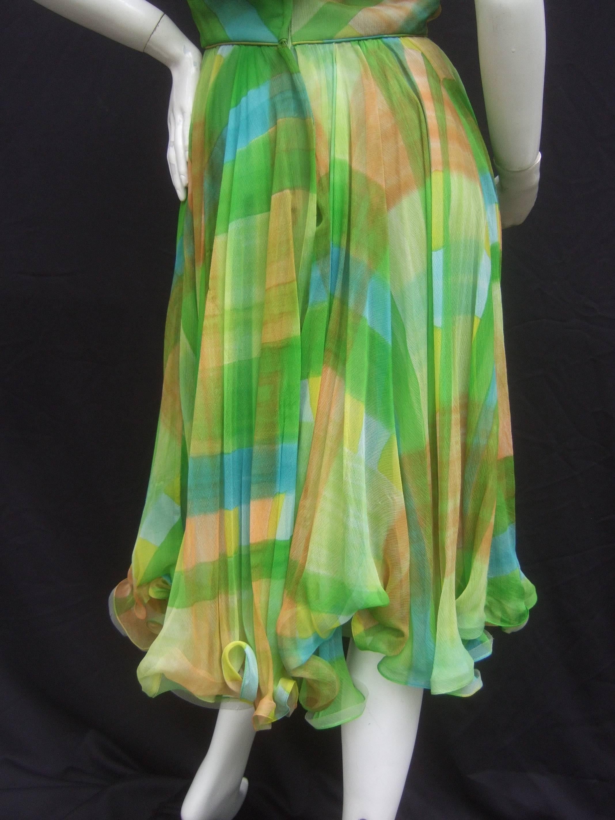 Women's 1960s Vibrant Sheer Silk Chiffon Swing Dress ca 1960