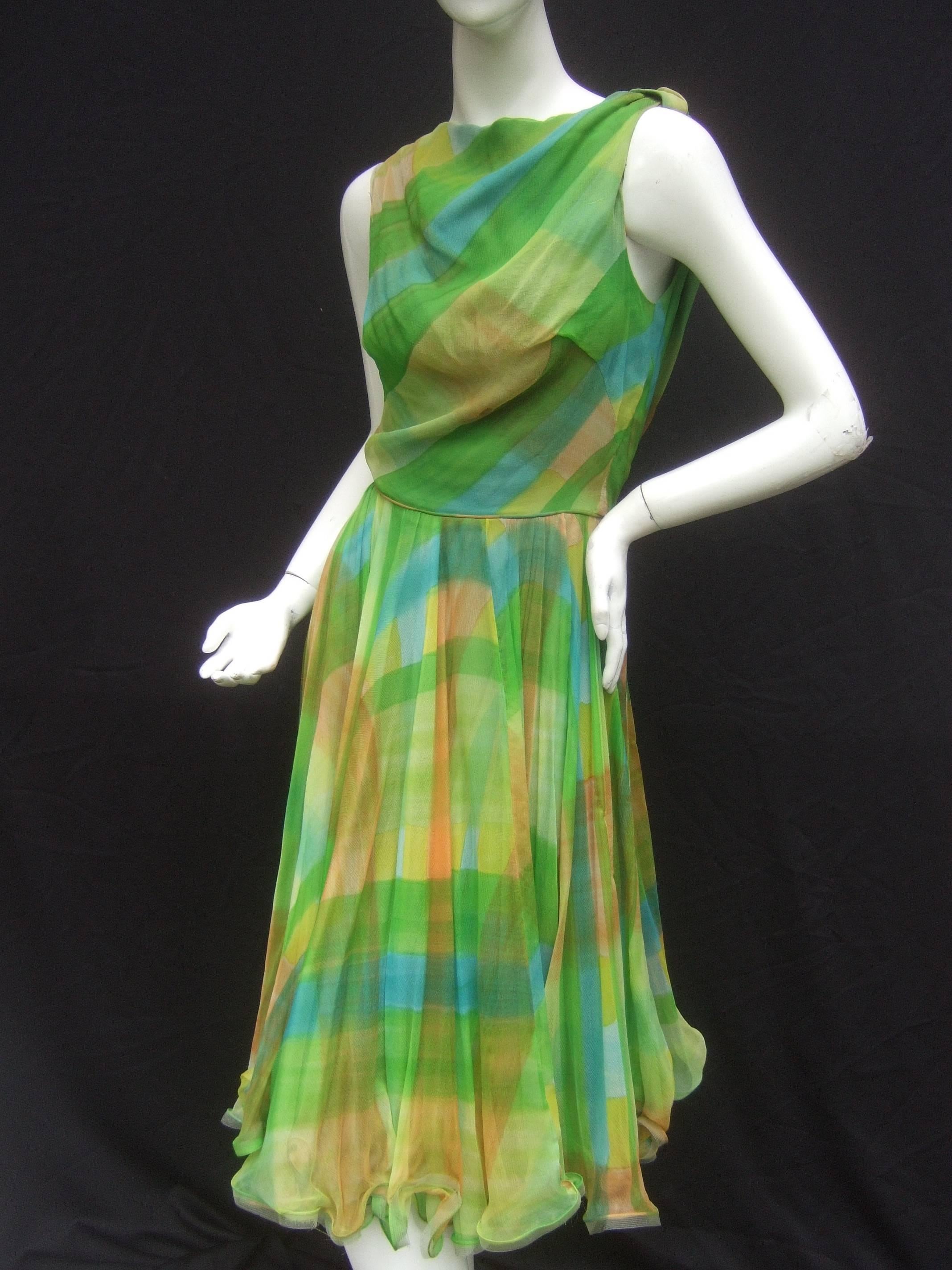 1960s Vibrant Sheer Silk Chiffon Swing Dress ca 1960 1