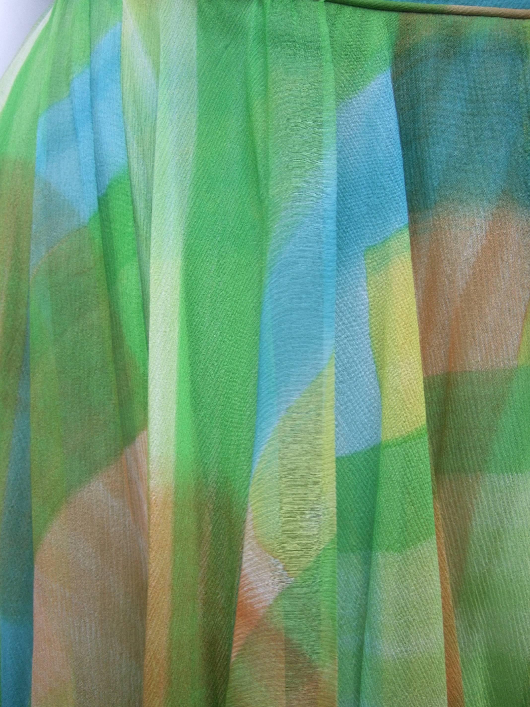 1960s Vibrant Sheer Silk Chiffon Swing Dress ca 1960 2