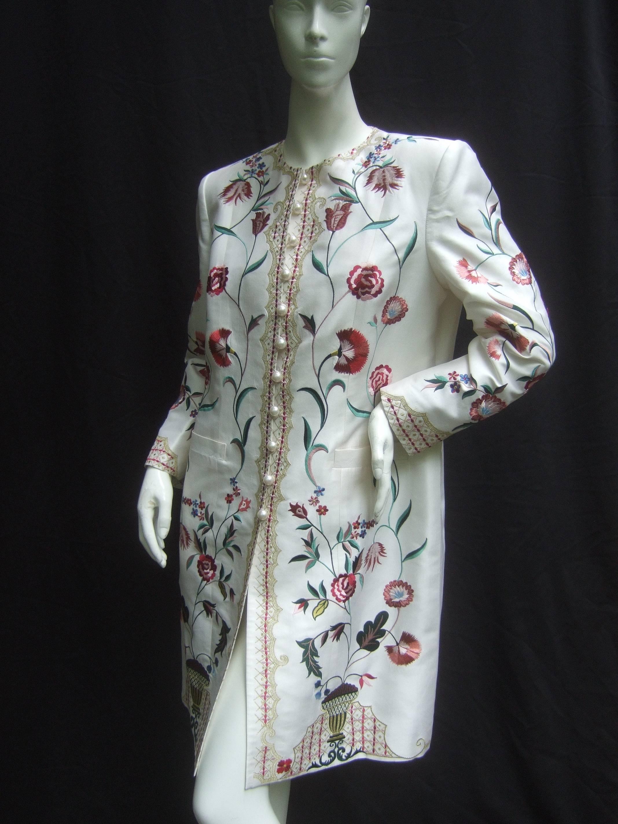 Exotic Haute Couture Embroidered Satin Coat by Max Nugus  In Excellent Condition In University City, MO