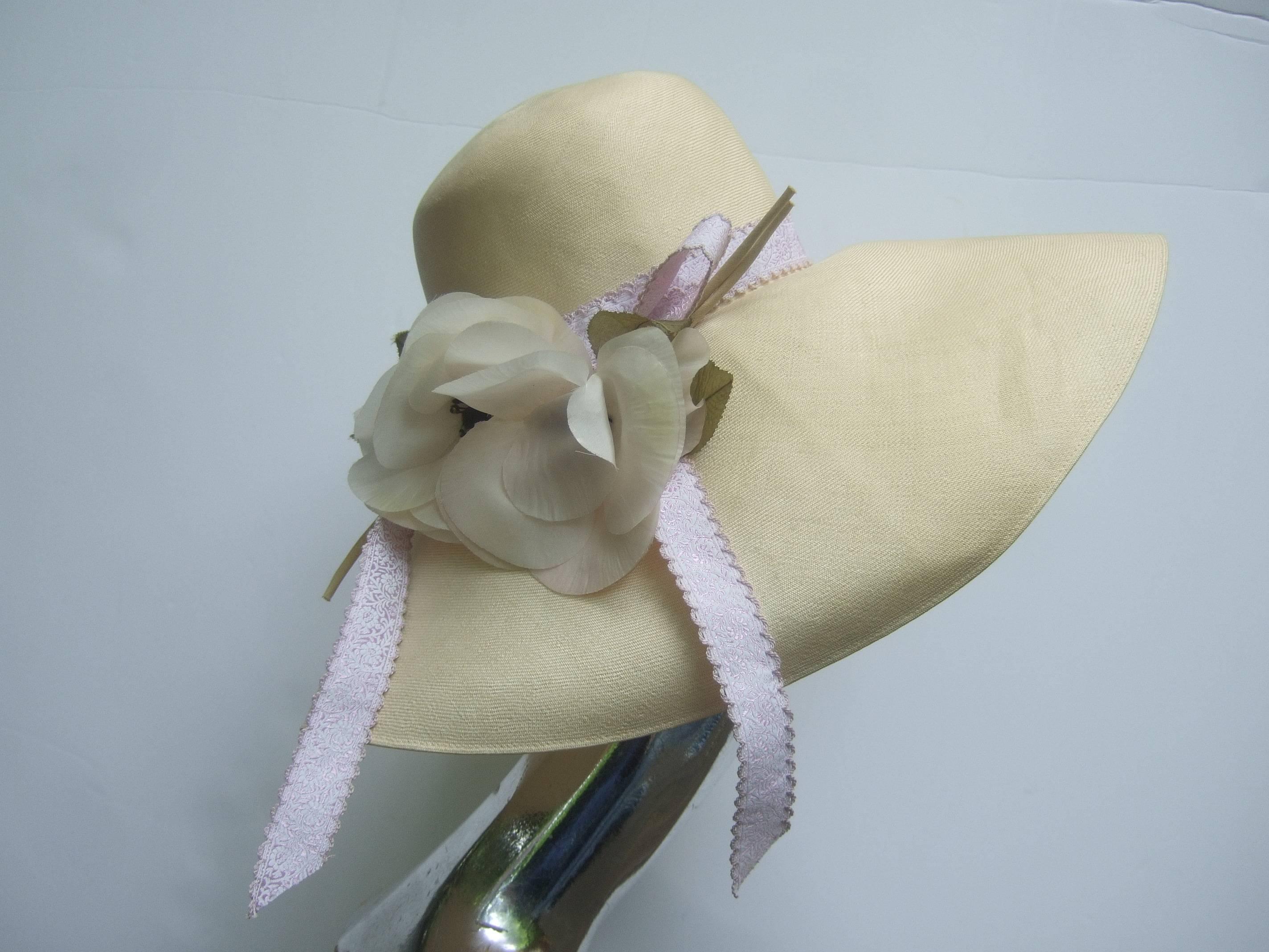 Gray Saks Fifth Avenue Romantic Raffia Hat by Adolfo ca 1970s