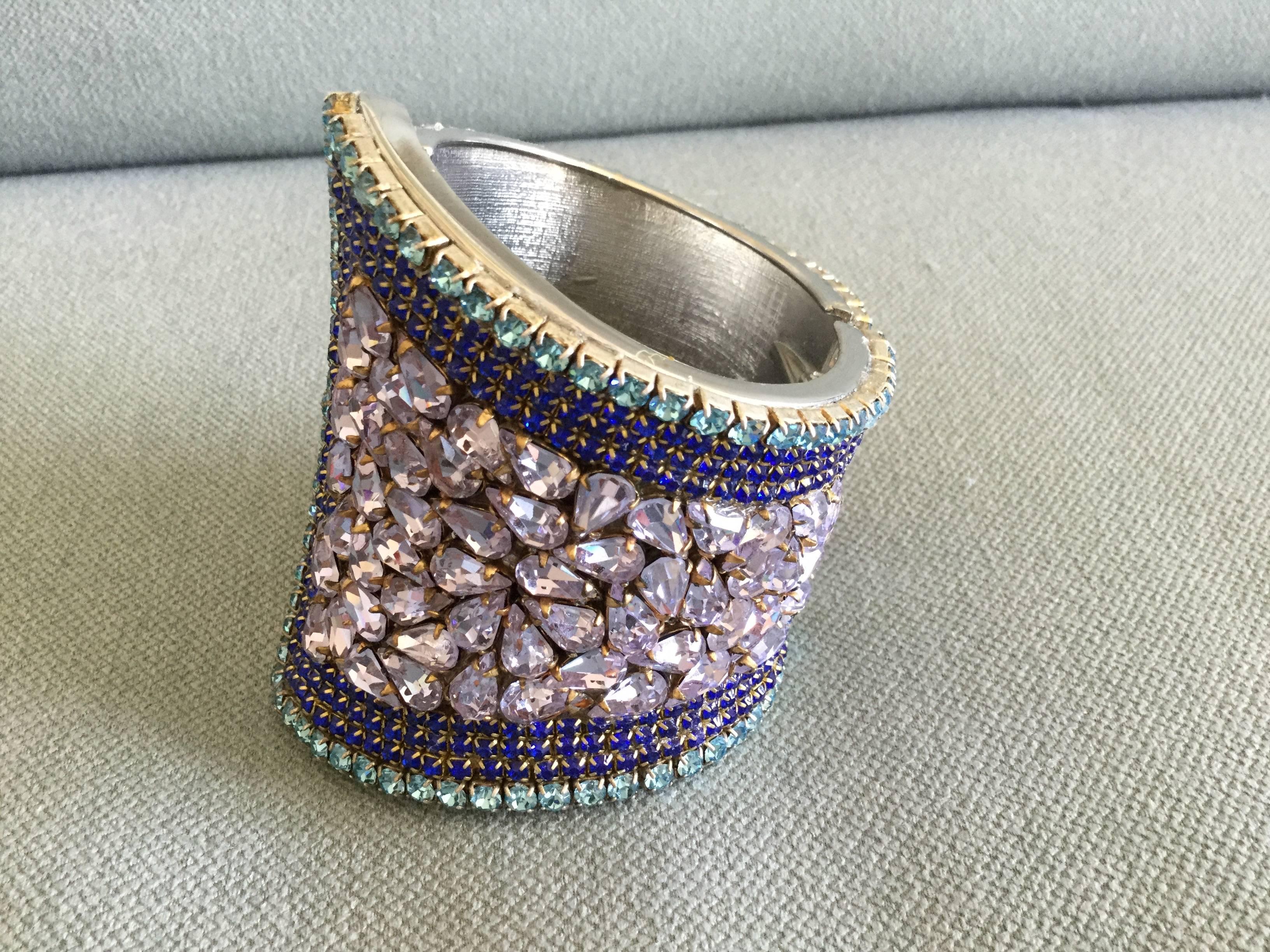 Huge Vintage Paste Cuff Bracelet. Blue and Lavender. 1980's. In Excellent Condition In University City, MO