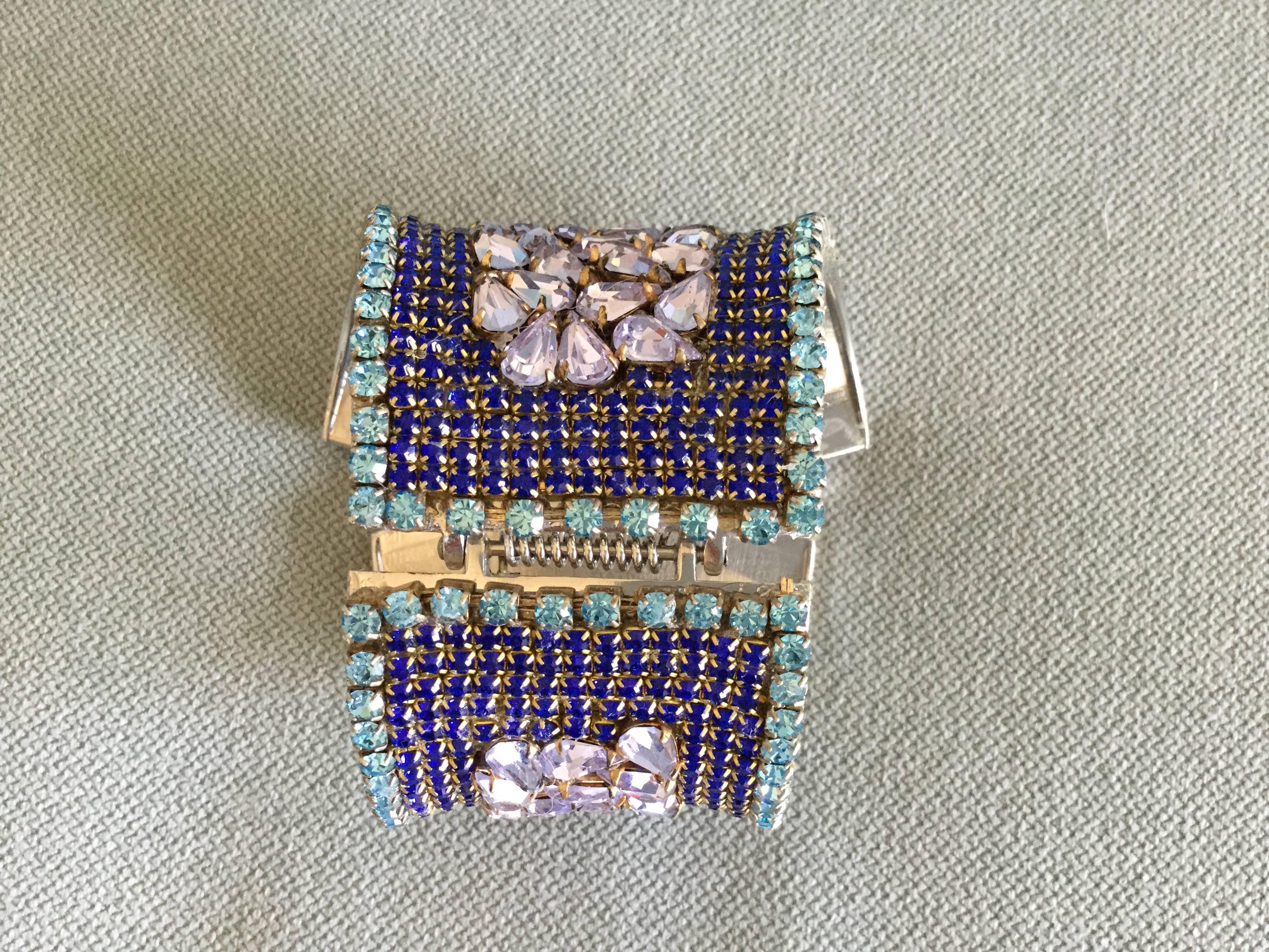 Women's or Men's Huge Vintage Paste Cuff Bracelet. Blue and Lavender. 1980's.