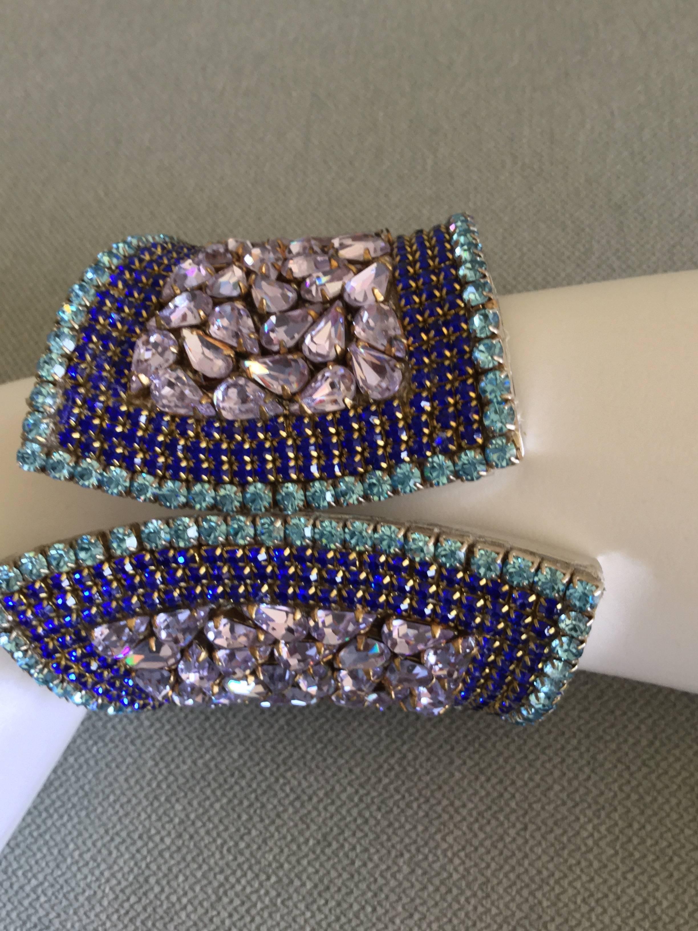 Huge Vintage Paste Cuff Bracelet. Blue and Lavender. 1980's. 3