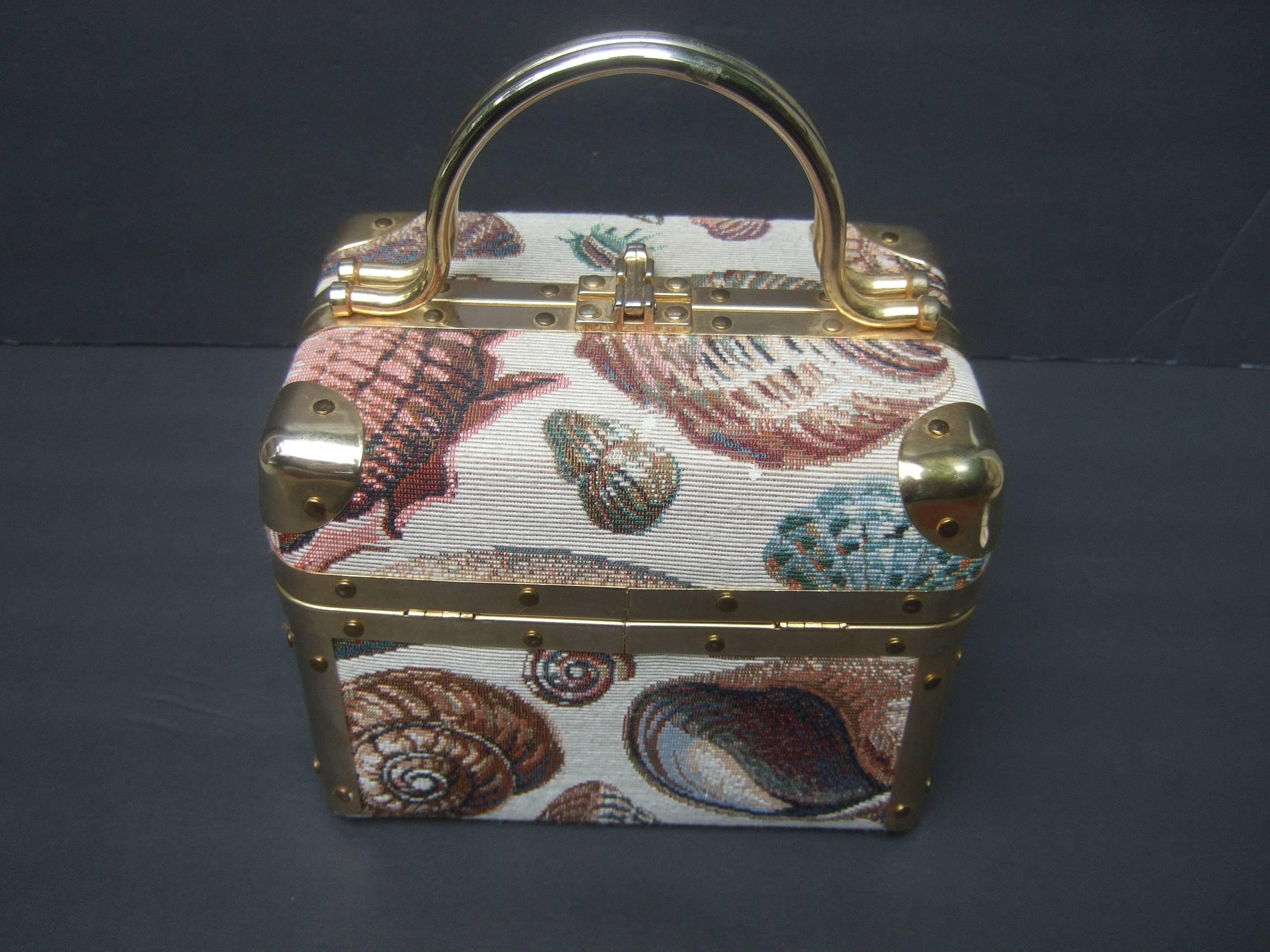 Sea Life Tapestry Train Case Handbag c 1980s 2