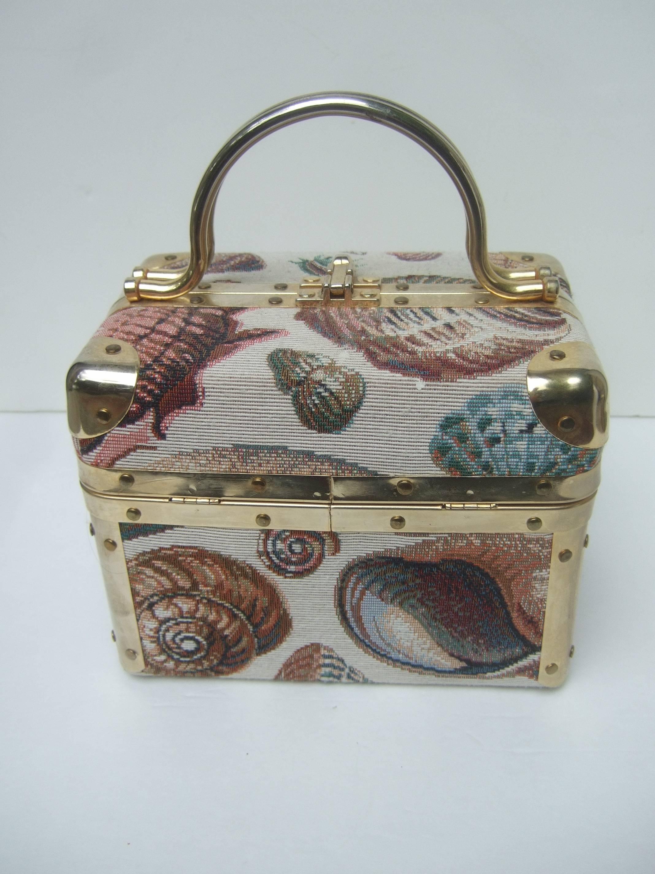 Gray Sea Life Tapestry Train Case Handbag c 1980s
