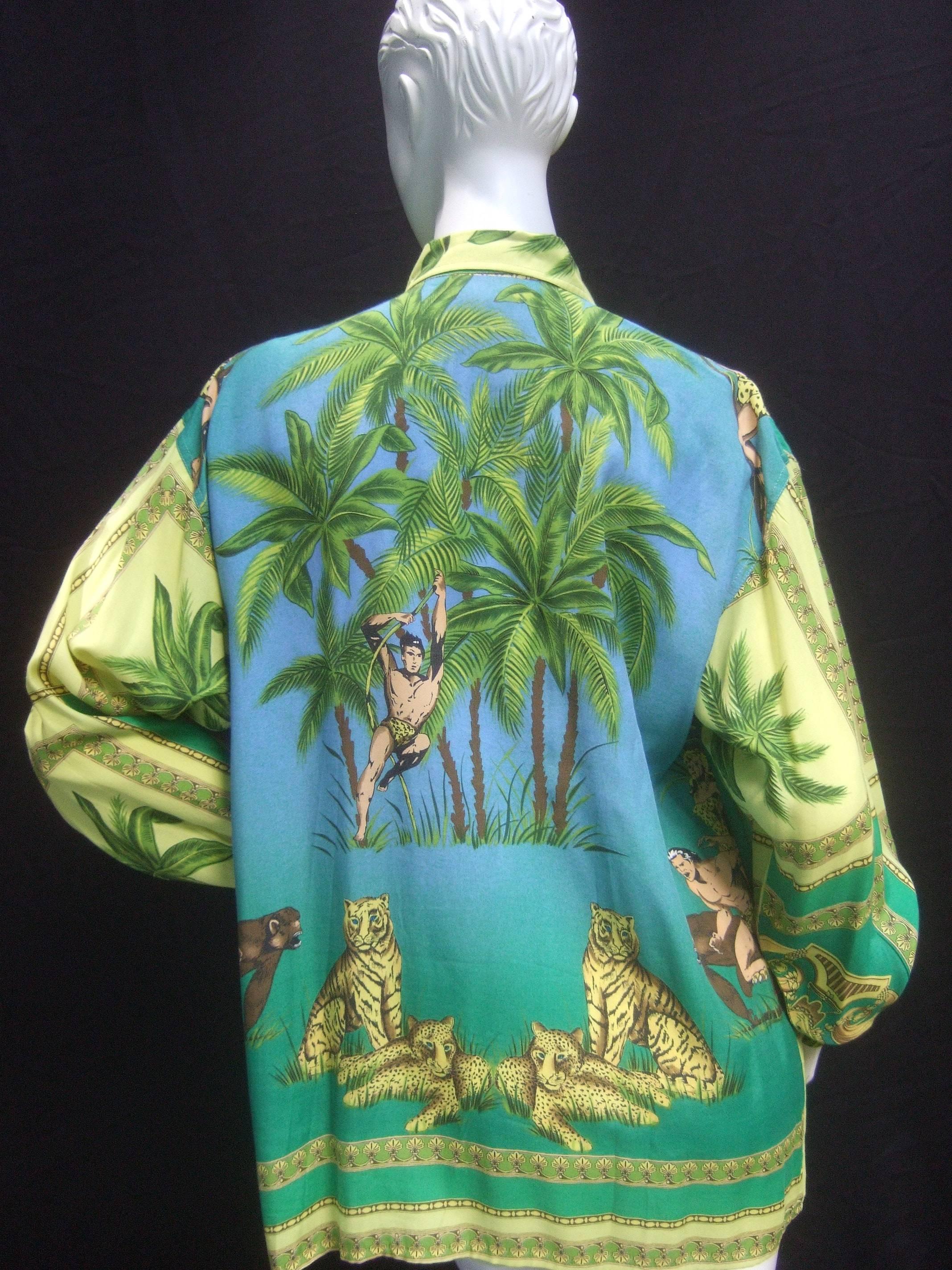 Women's Versace Tropical Jungle Print Tarzan Blouse ca 1990's