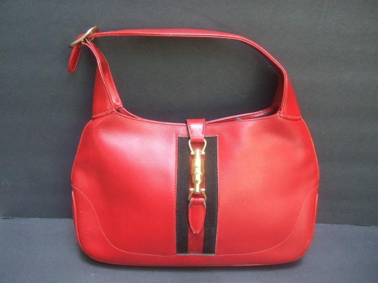Gucci Italy Iconic Red Leather Jackie O Piston Handbag ca 1970s at 1stdibs