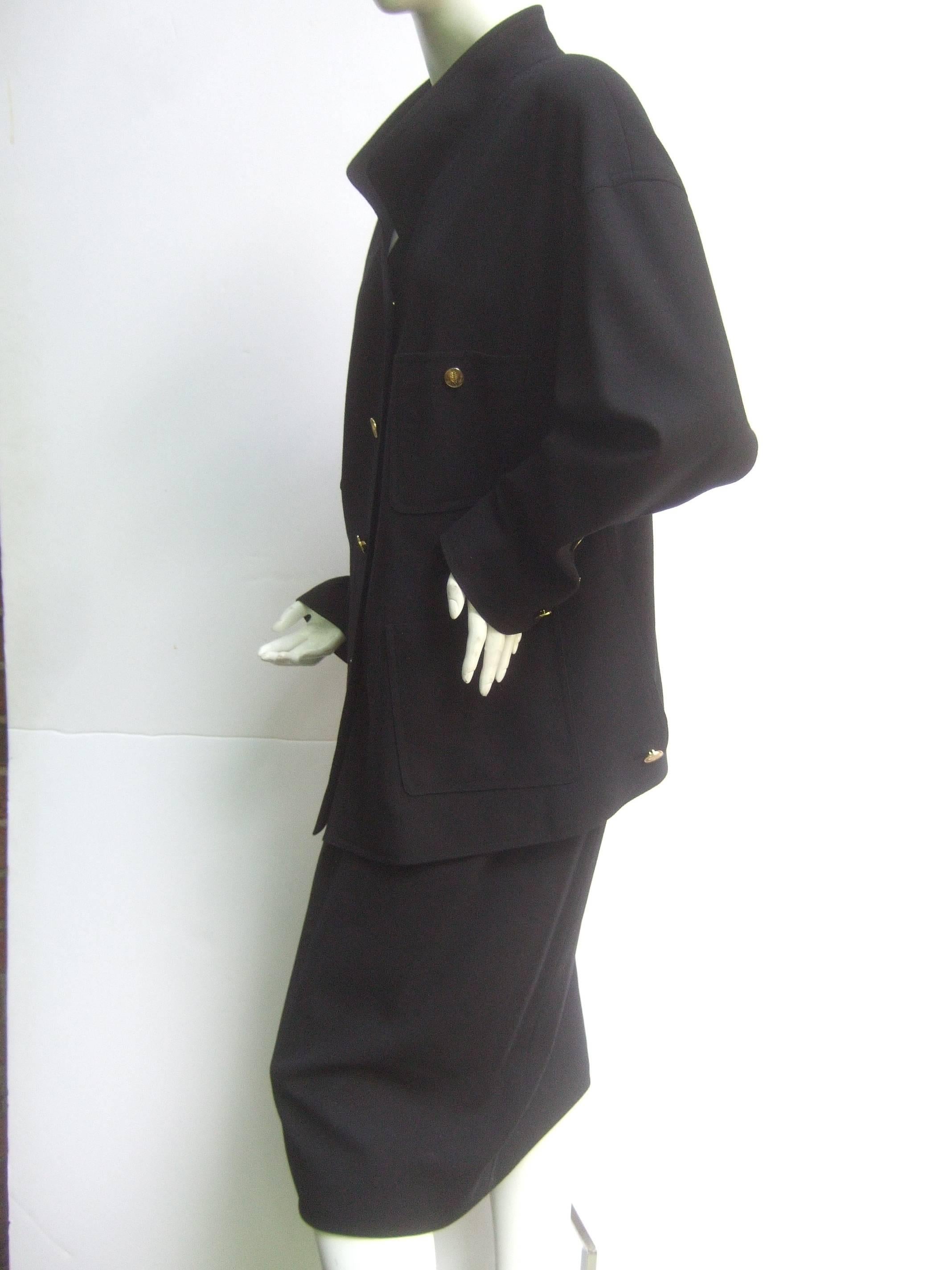 Chanel Classic Black Wool Military Style Skirt Suit ca 1990s 3