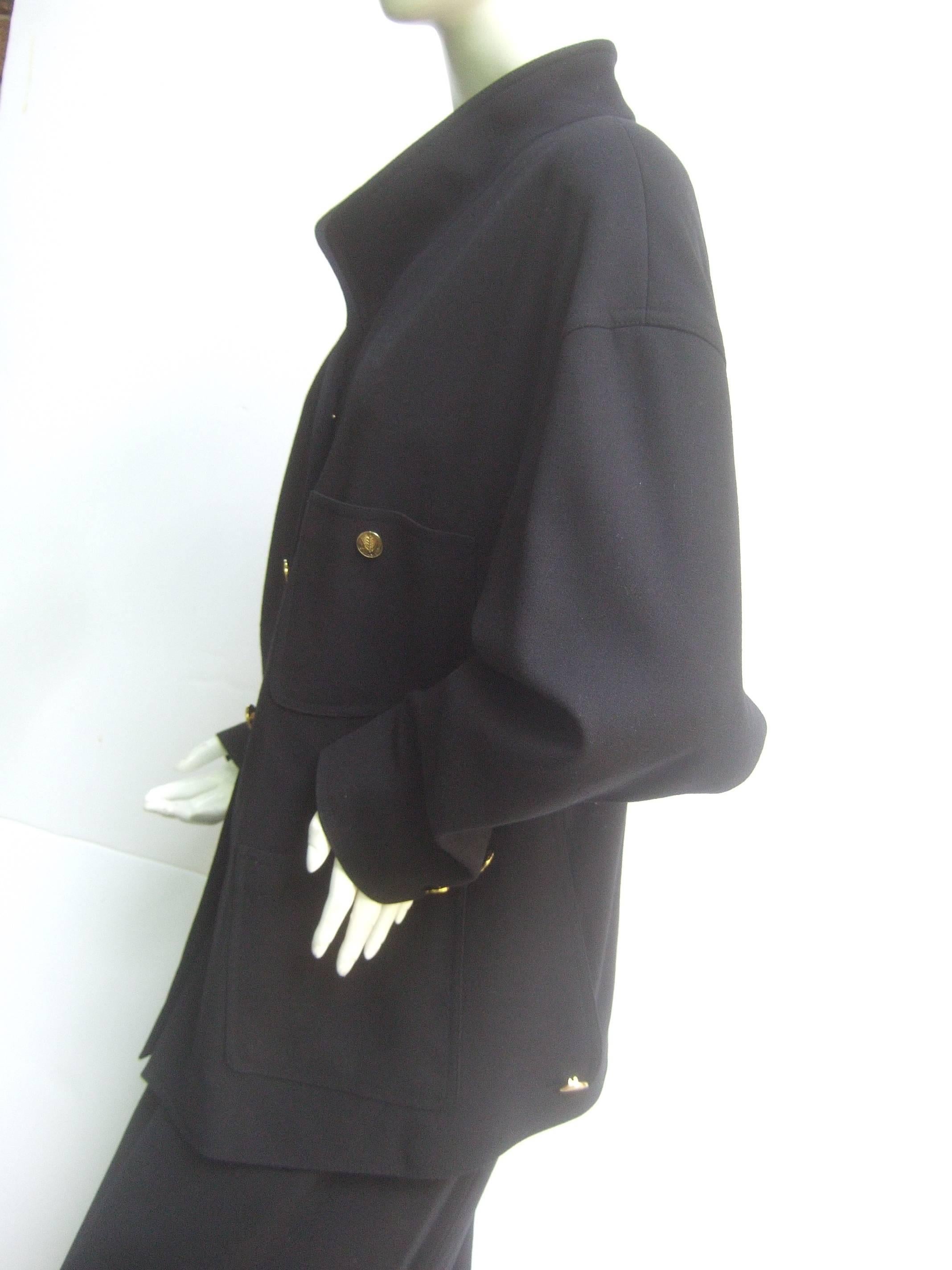 Women's Chanel Classic Black Wool Military Style Skirt Suit ca 1990s