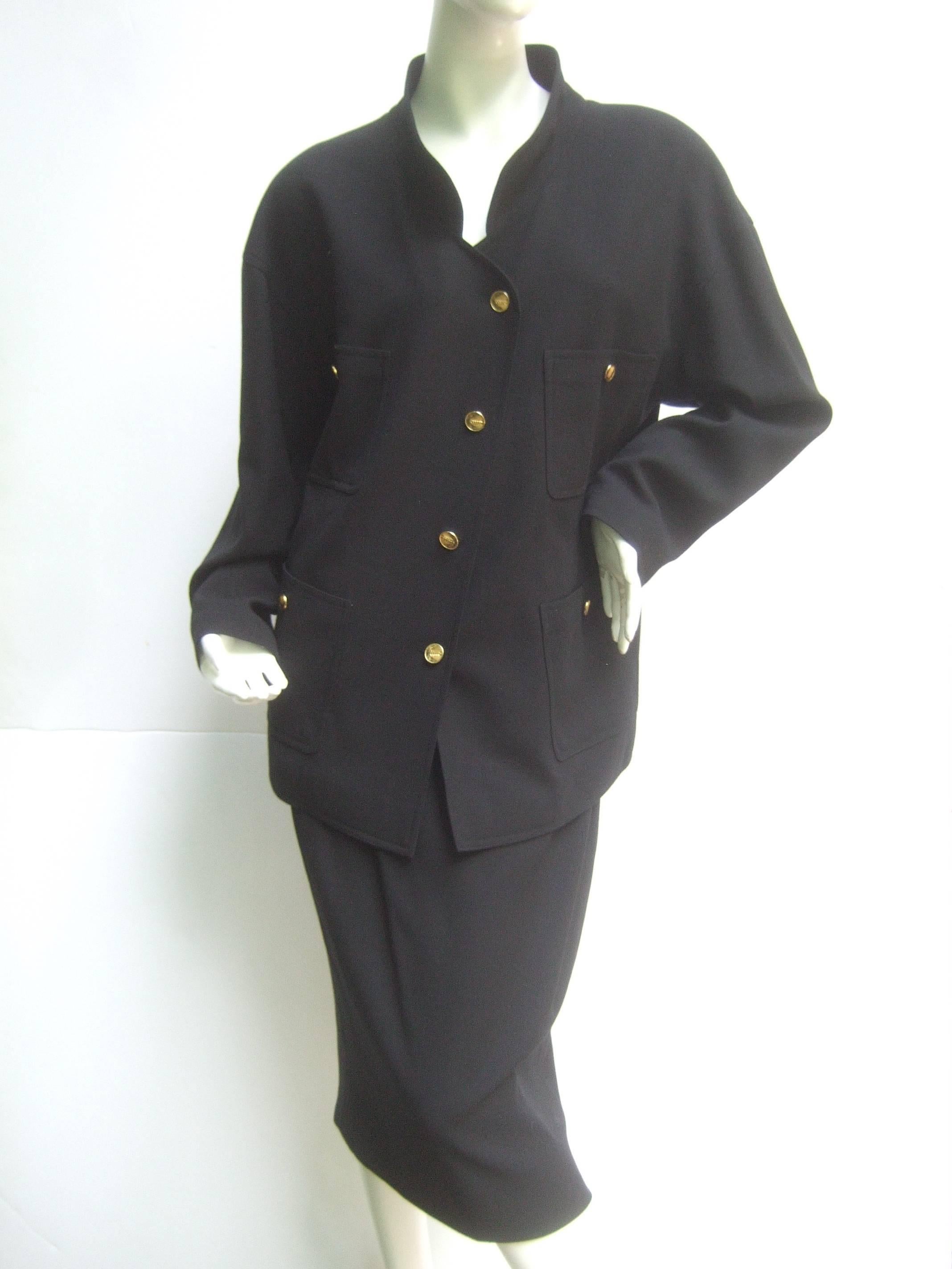 Chanel Classic Black Wool Military Style Skirt Suit ca 1990s 2