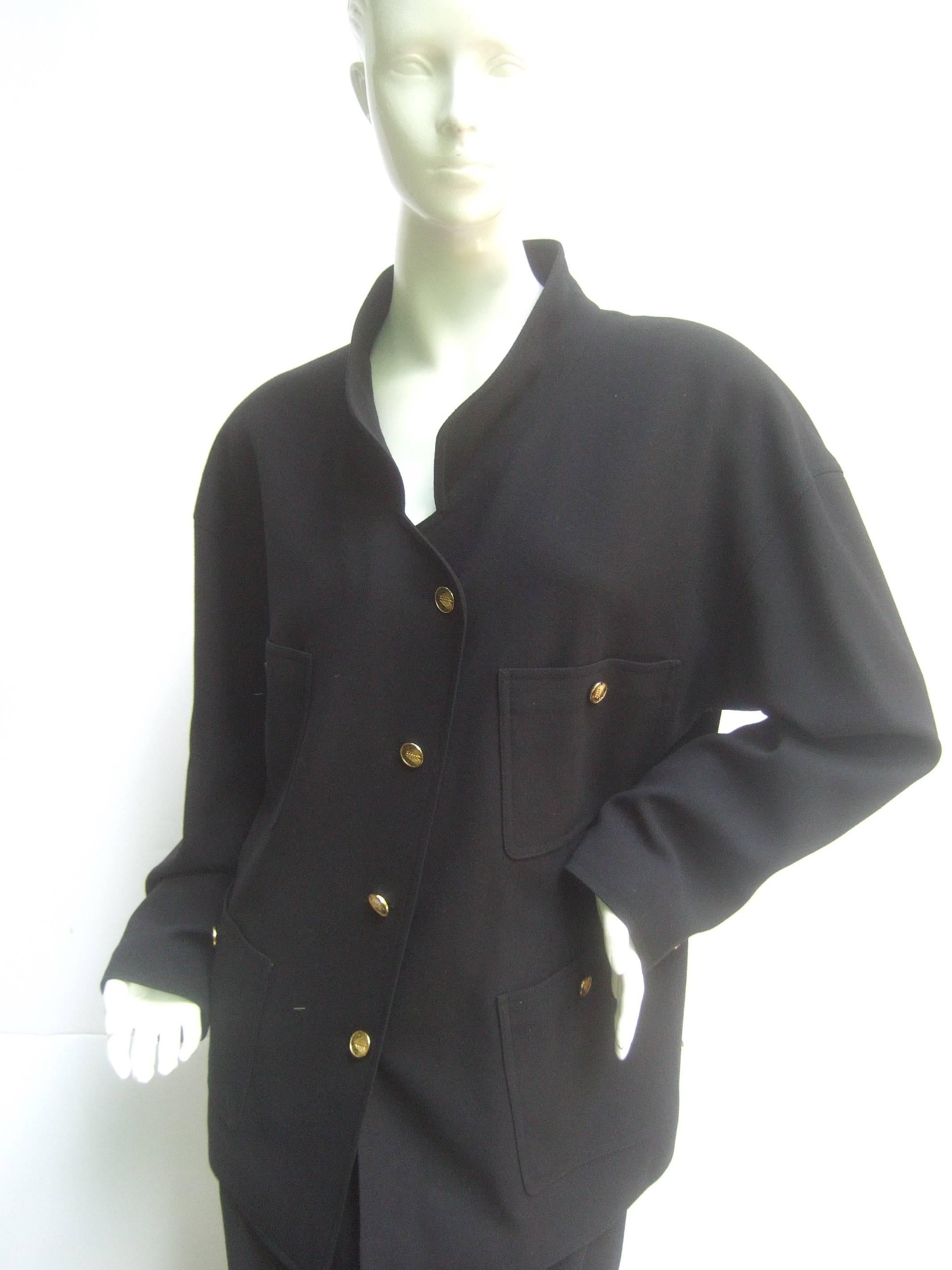 Chanel Classic Black Wool Military Style Skirt Suit ca 1990s 5