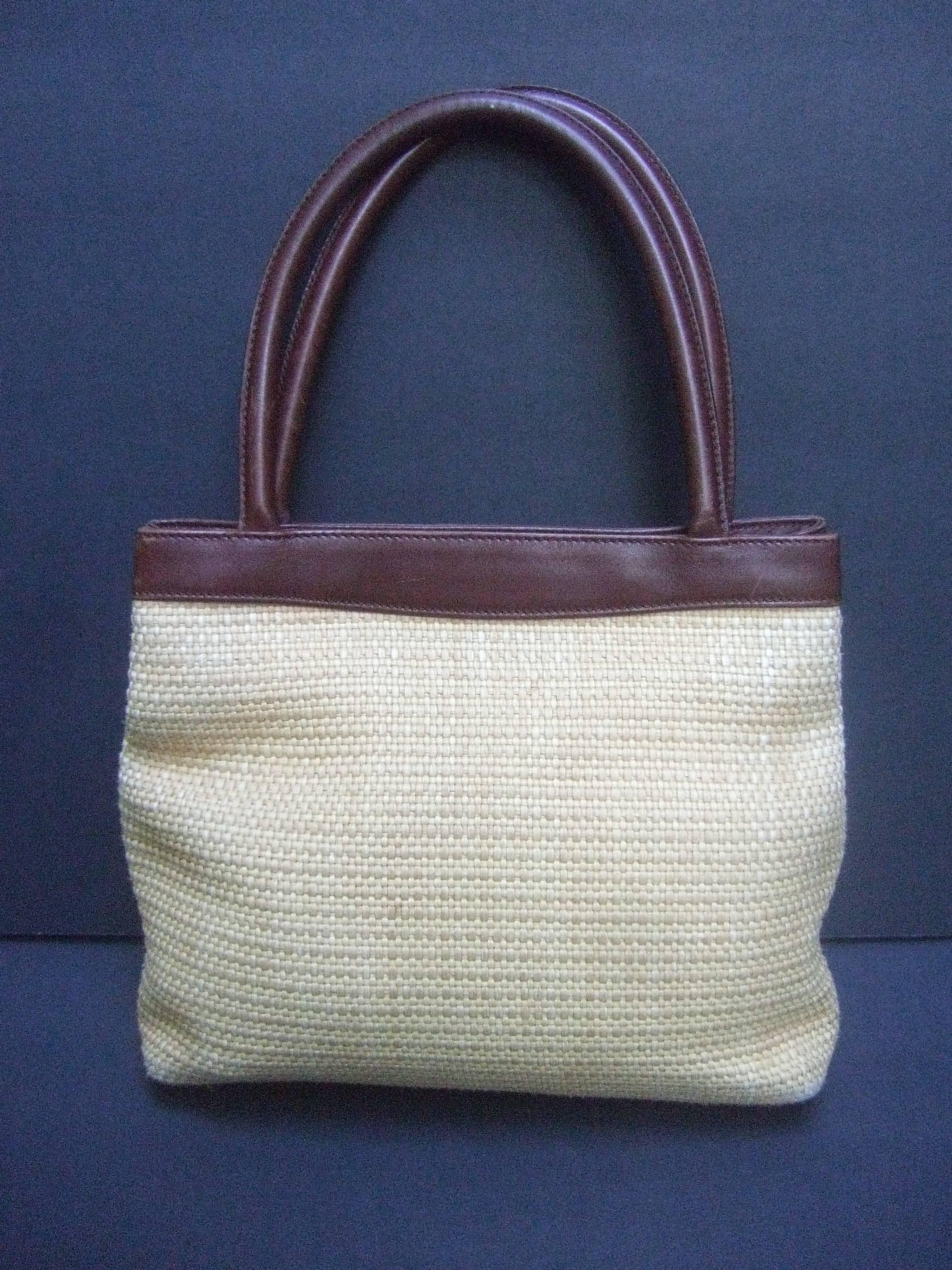 Women's Chanel Woven Raffia Brown Leather Trim Handbag Made in Italy