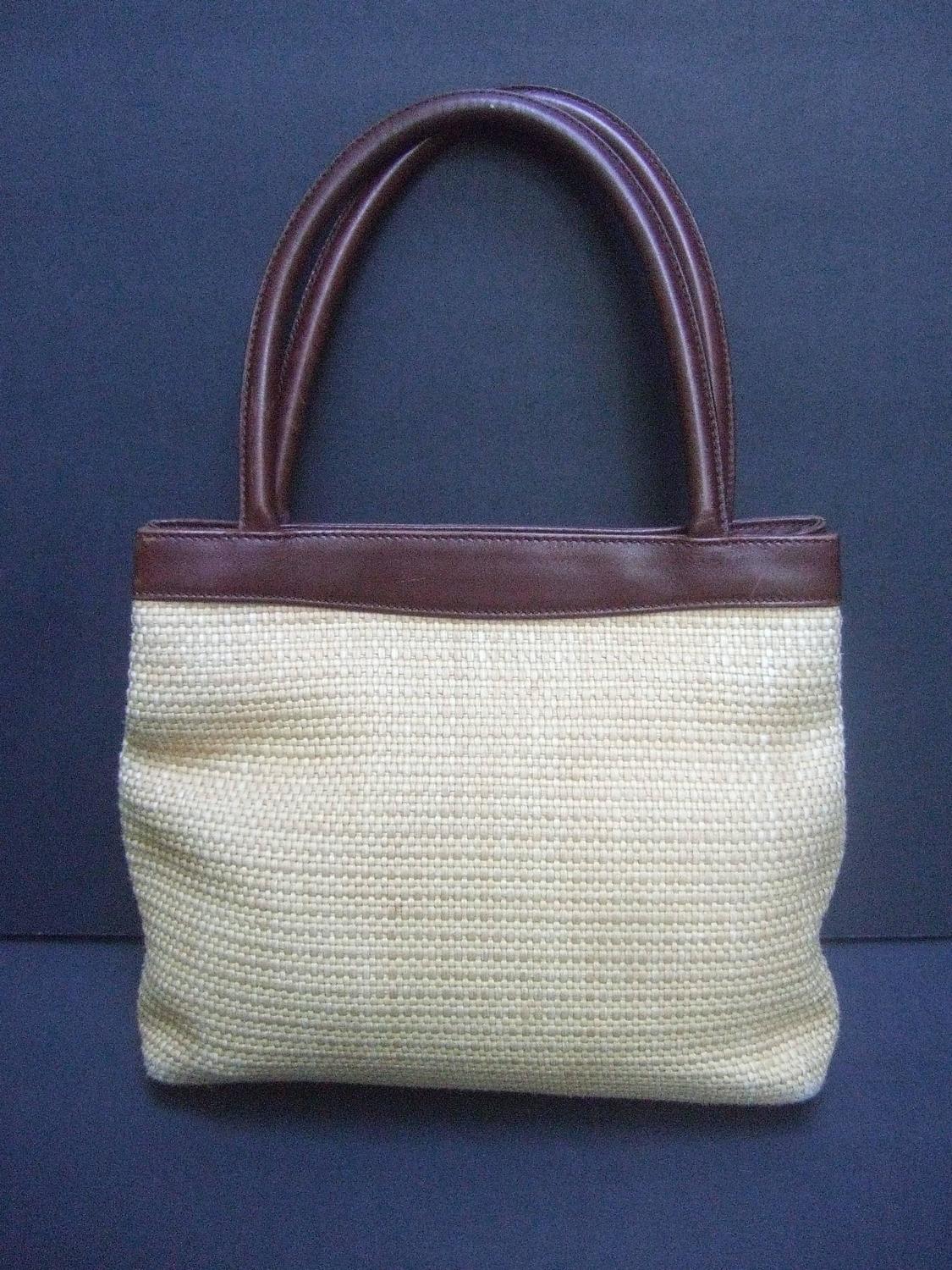 Chanel Woven Raffia Brown Leather Trim Handbag Made in Italy For Sale