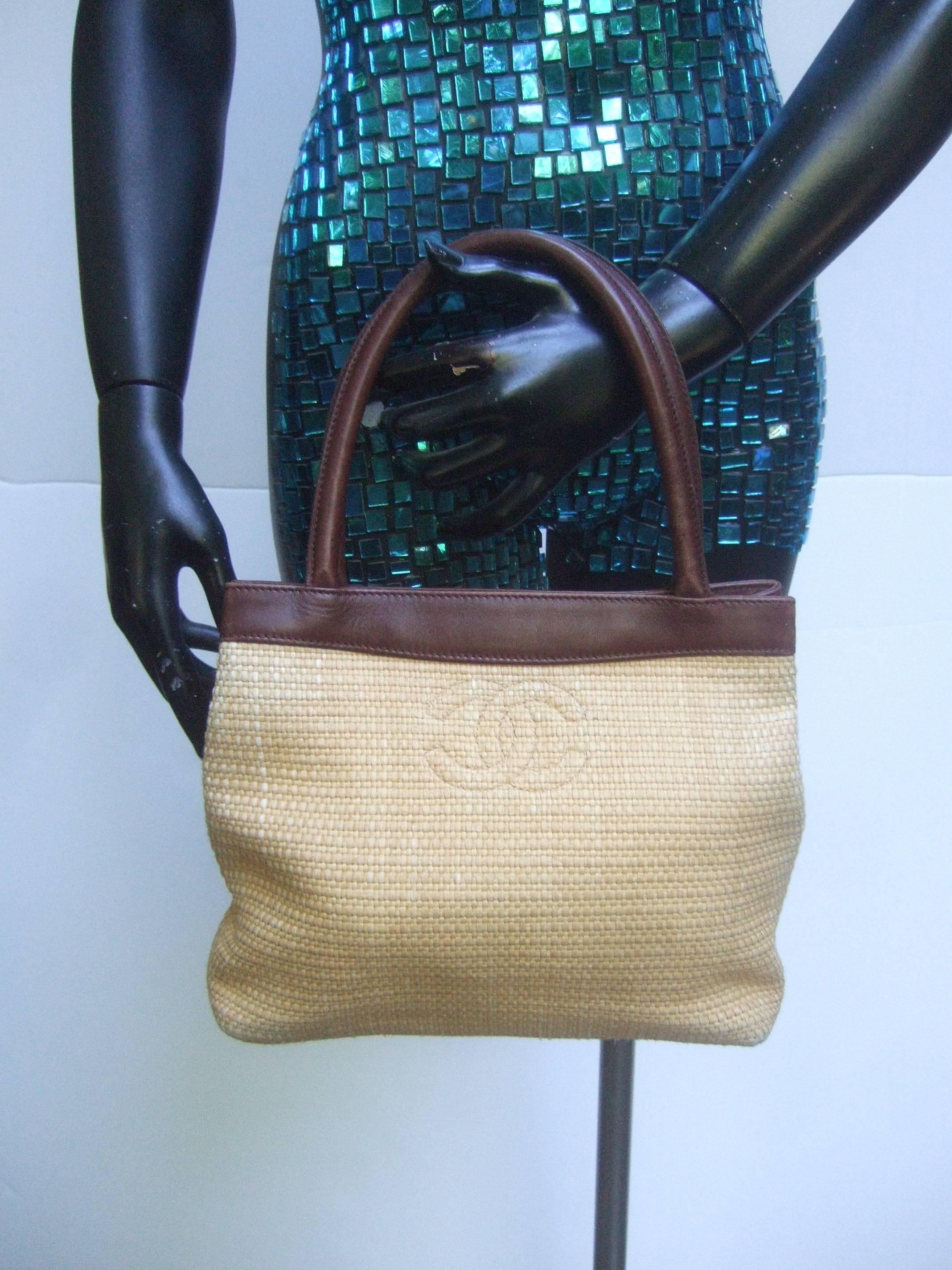 Chanel Woven Raffia Brown Leather Trim Handbag Made in Italy 3