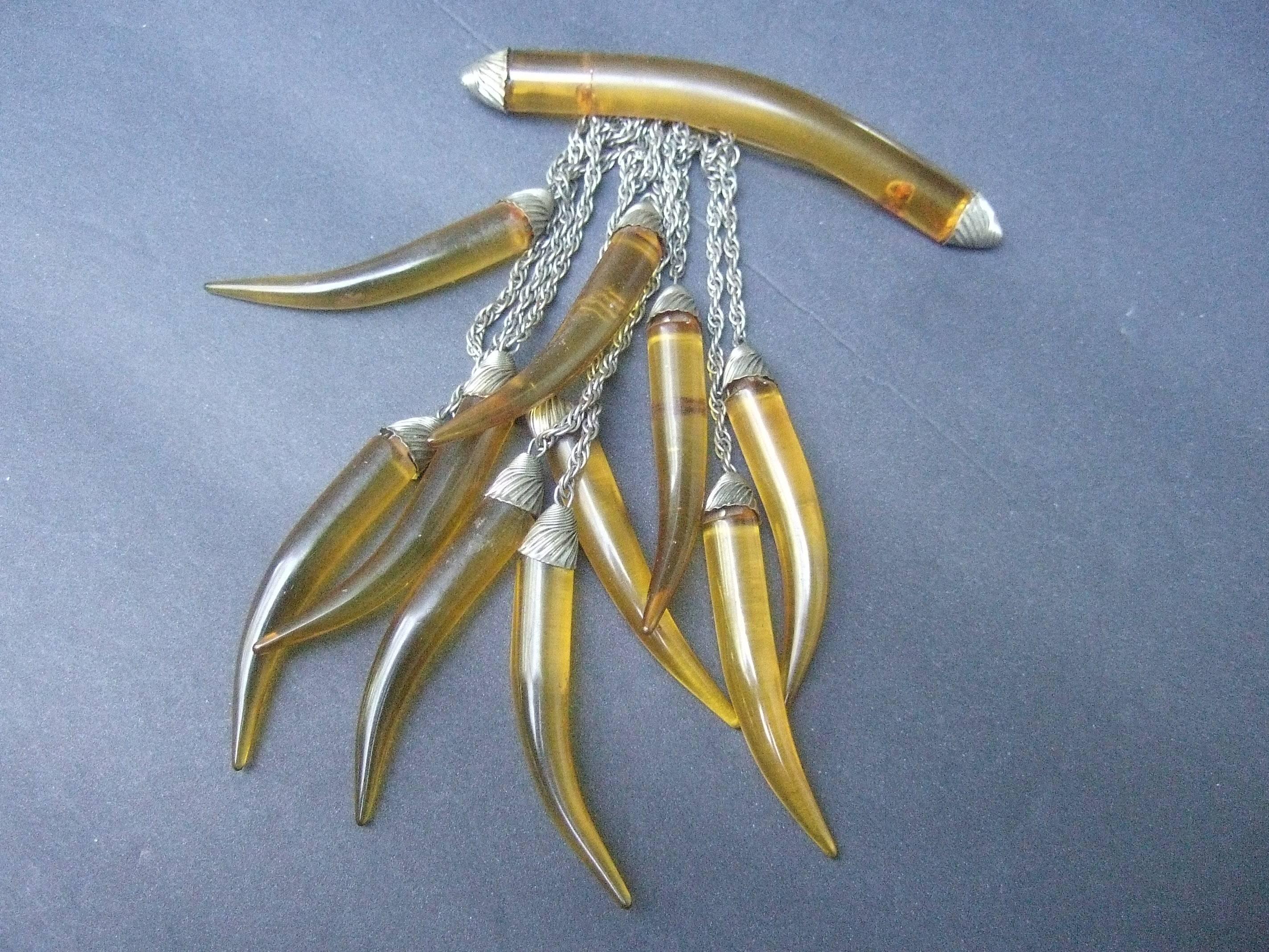 1930s Avant-Garde Amber Color Lucite Claw Brooch  1