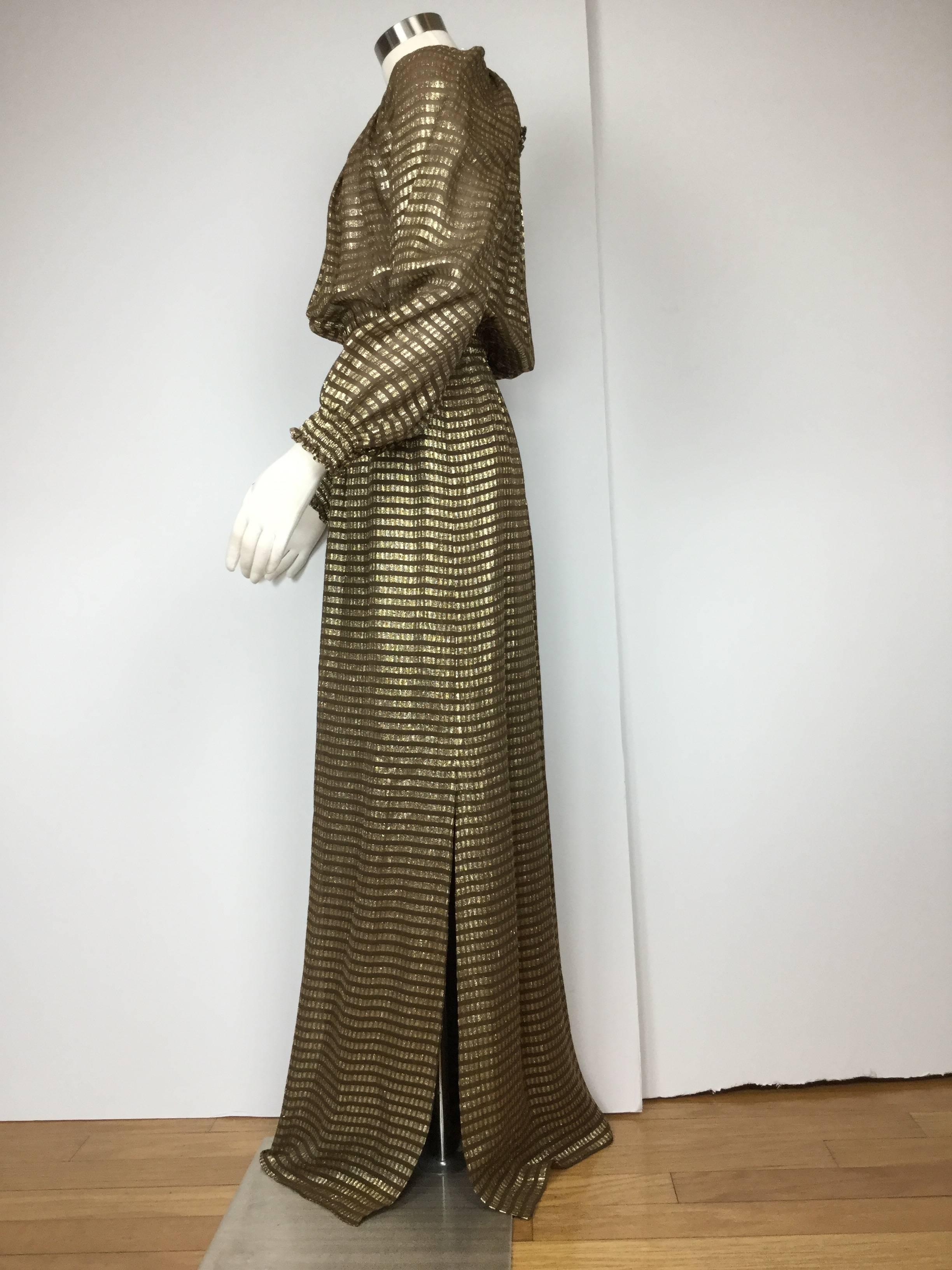 Brown Halston IV Metallic Silk Gown.  1970's.