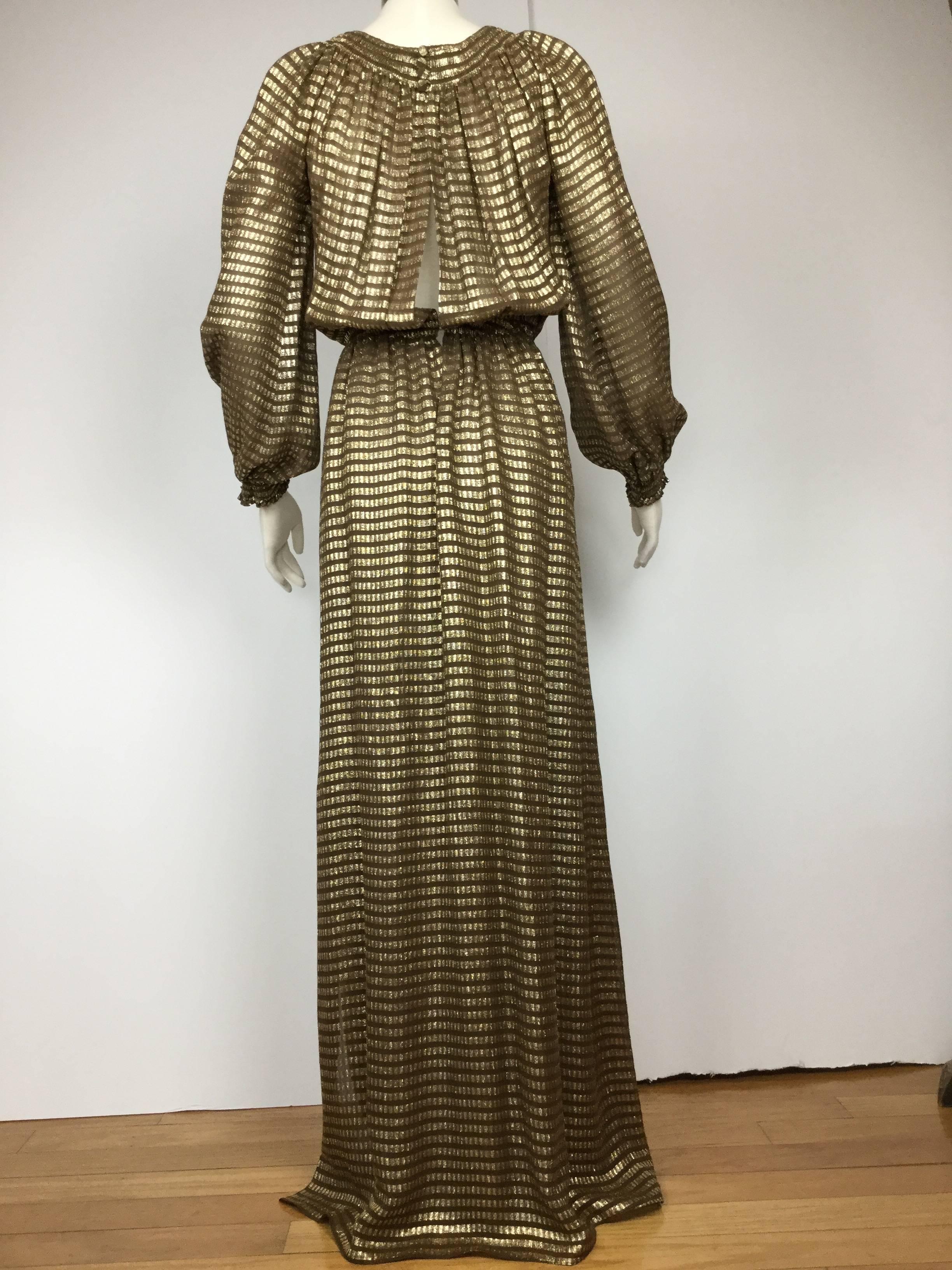 Halston IV Metallic Silk Gown.  1970's. In Excellent Condition In University City, MO