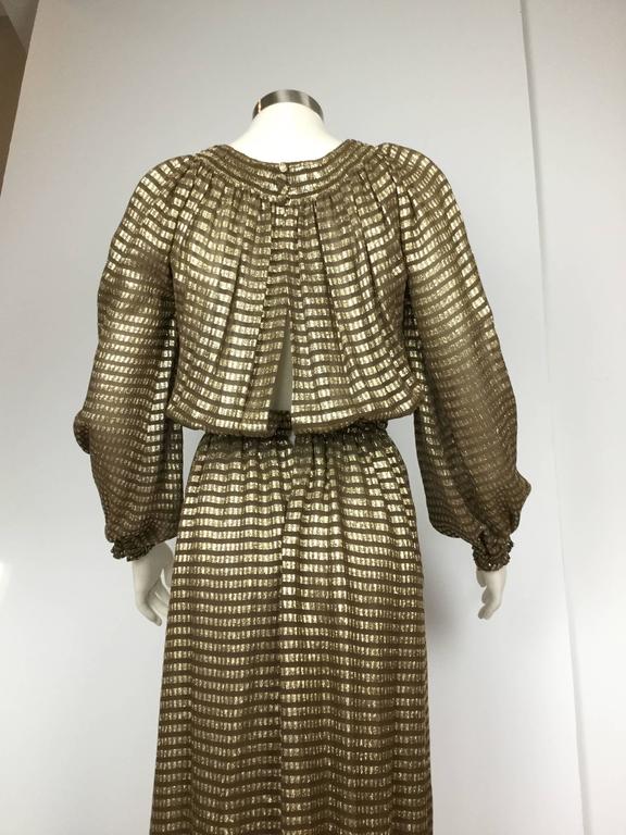 Fall 1979 Incredible Halston Gold & Blue Metallic Silk Dress