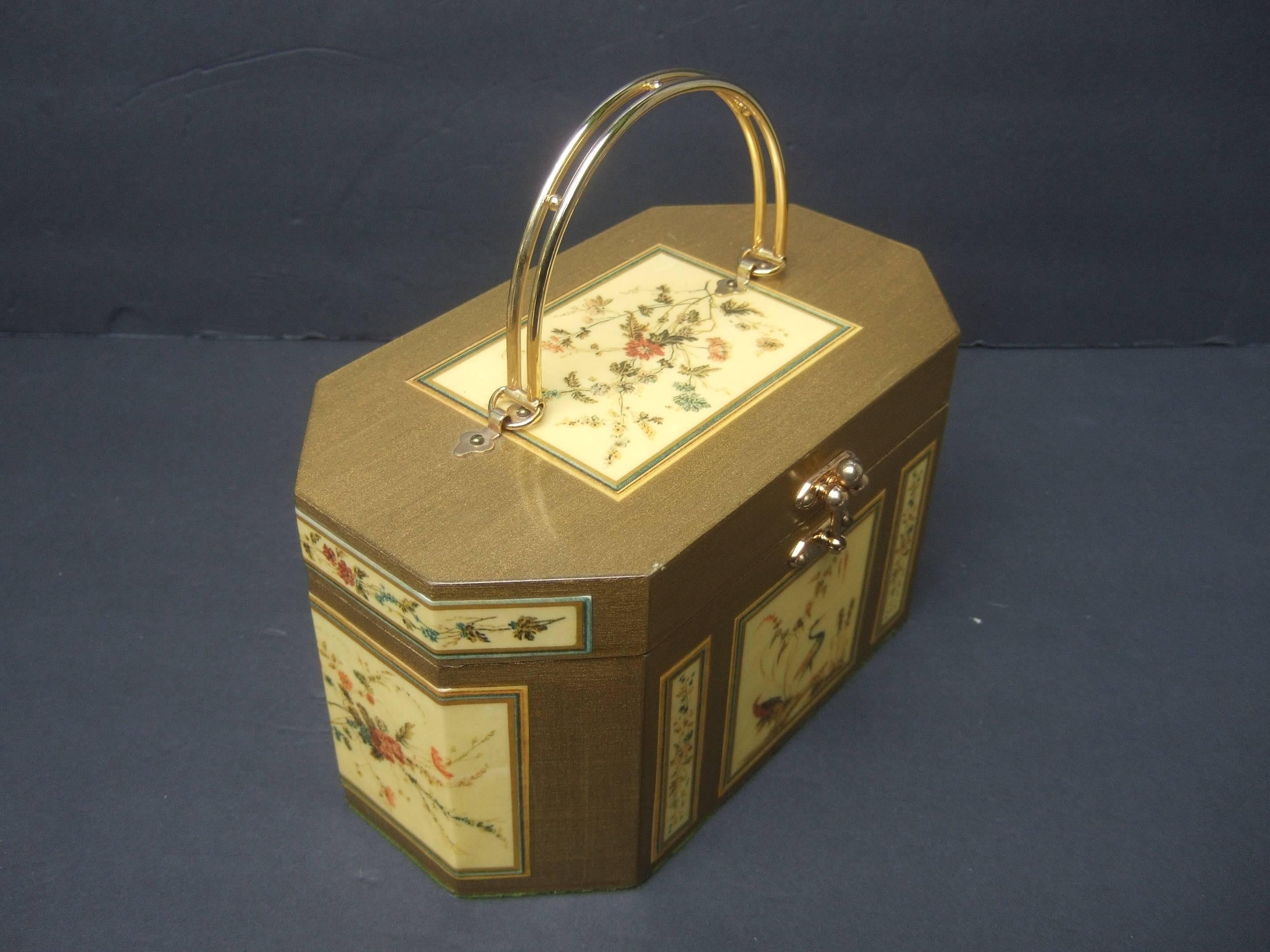 Palm Beach Floral Wood Decoupage Box Purse ca 1970 4