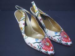 Gucci Rare Silk Floral Print Slingback Pumps Size 40 ca 1980s