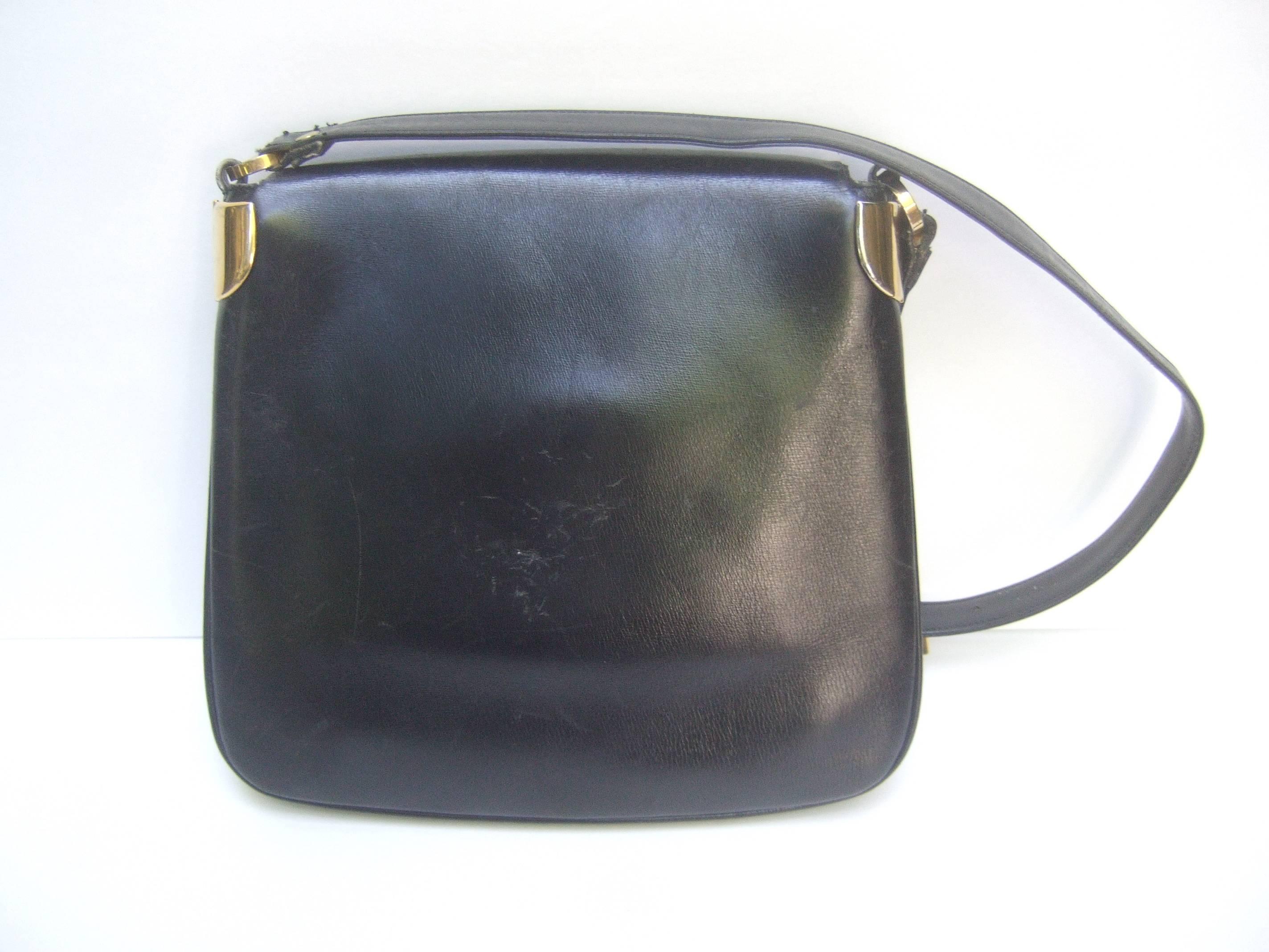 Gucci Rare Ebony Leather Tiger Emblem Shoulder Bag ca 1970s 2